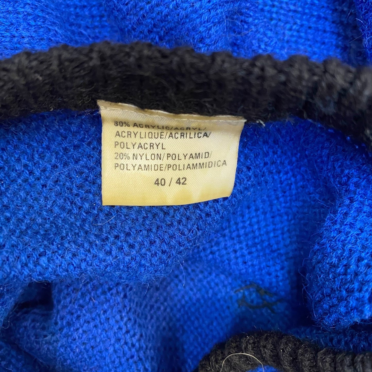 Jumper Womens Medium Blue Black Knit Beaded Embroidered Floral Long Sleeve