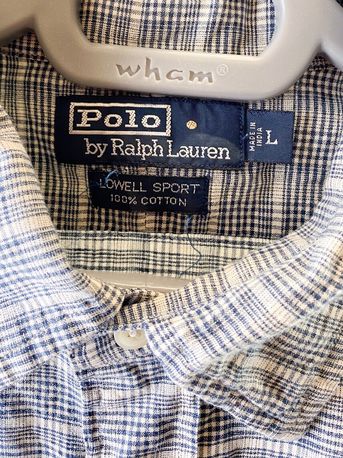 Ralph Lauren Shirt Mens Large Grey Plaid Lowell Sport Blue Small Polo Pony Logo