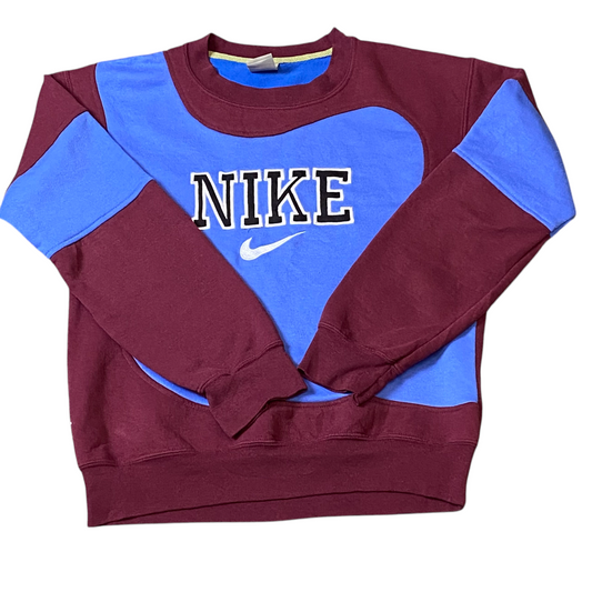Nike Reworked Sweatshirt Mens Small Red Blue Spellout Logo Crew Neck Vtg Y2K