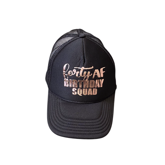 Forty AF Birthday Squad Otto Trucker Hat Mens OSFM Black Mesh Back Snapback Cap