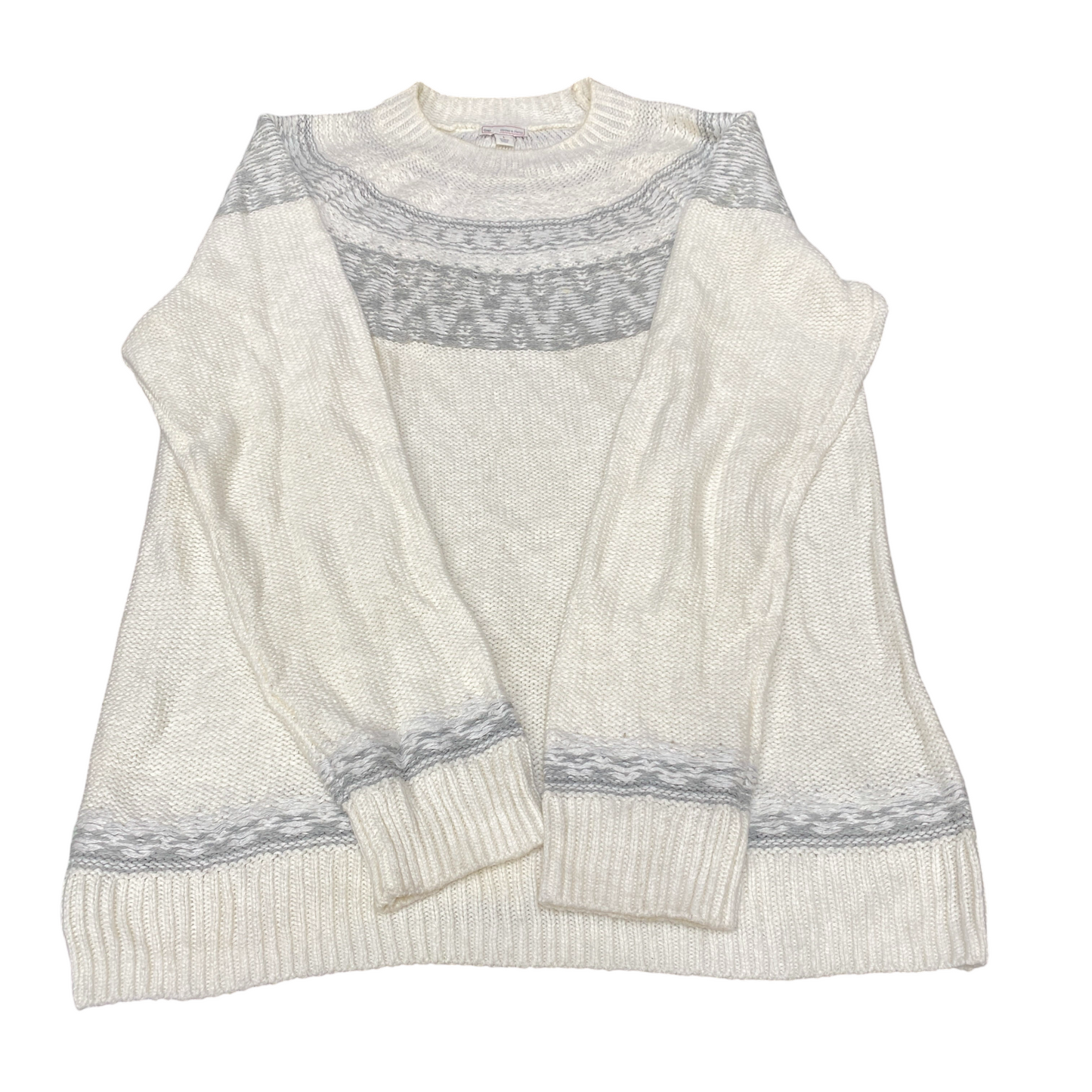 Gap Jumper Womens Large White Grey Fair Isle Wool Blend Long Sleeve Crew Neck
