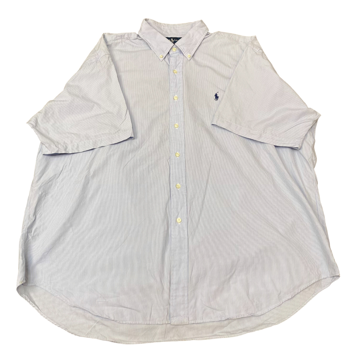 Ralph Lauren Shirt Mens XXL Blue Striped Blake Short Sleeve Pony Button Down