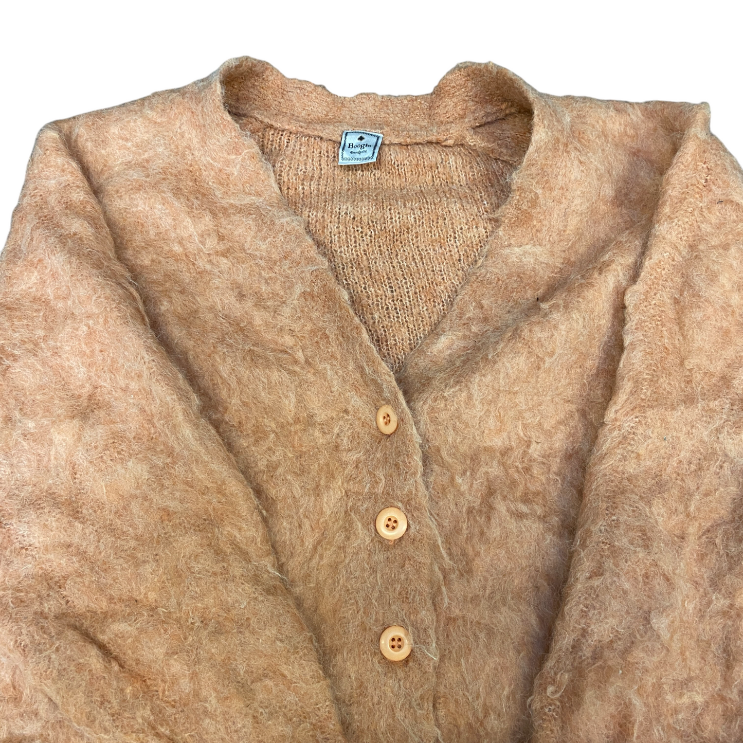 Boogie Cardigan Jumper Womens Large Orange Fuzzy Texture V Neck Button Front