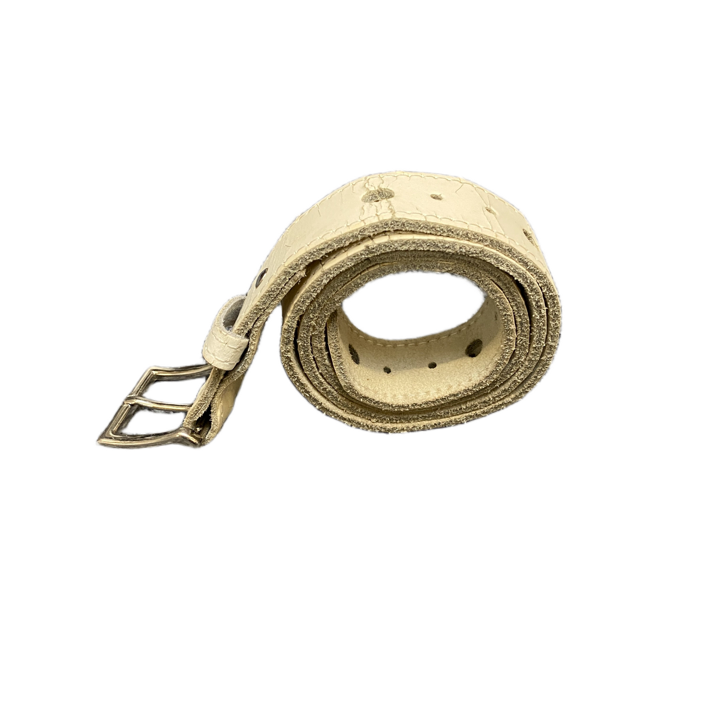 Mens Waist Belt Beige Leather Adjustable Silver Pin Buckle 33.5 inches