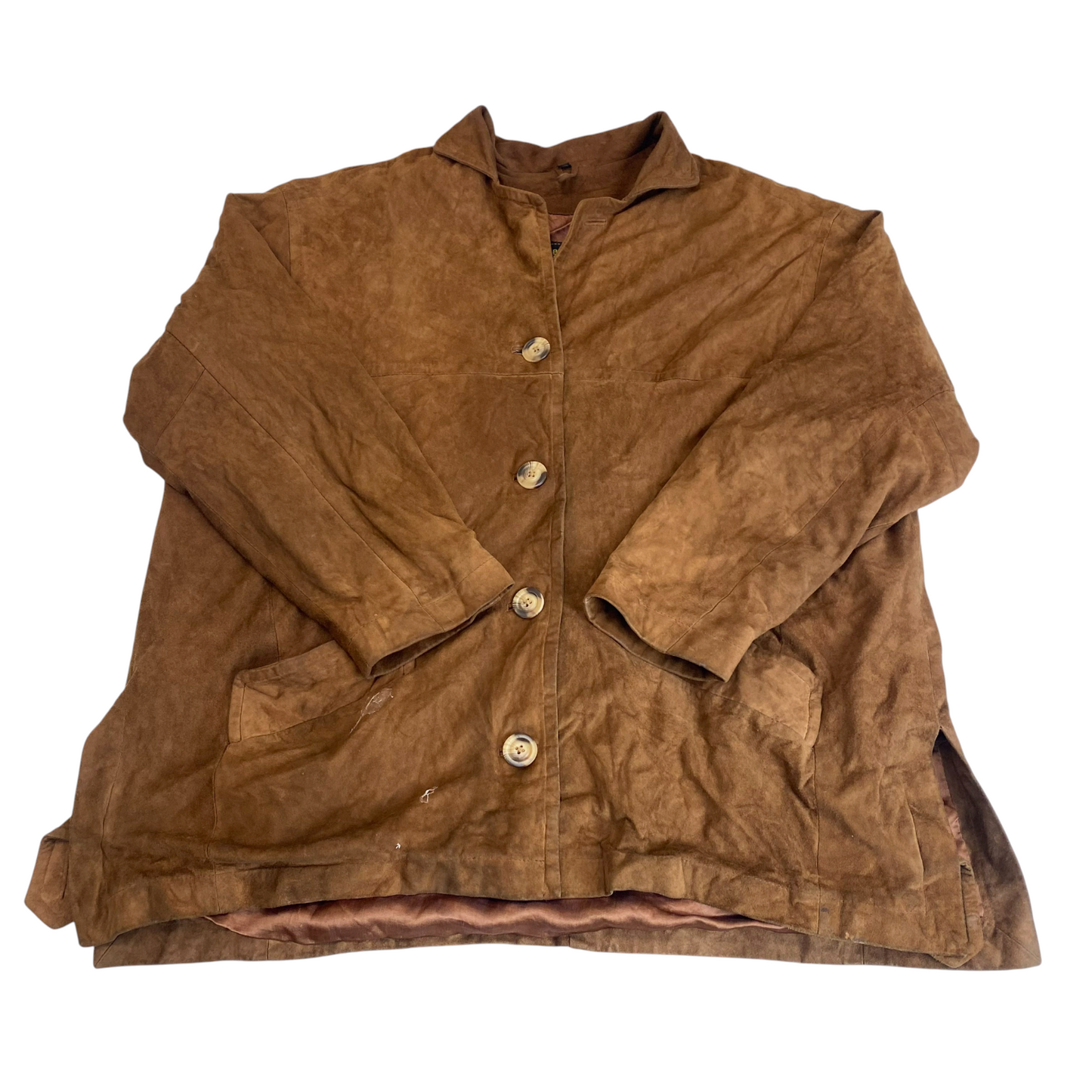 Jacket Womens L Brown Suede Leather Pockets Long Sleeve Slit Button Front