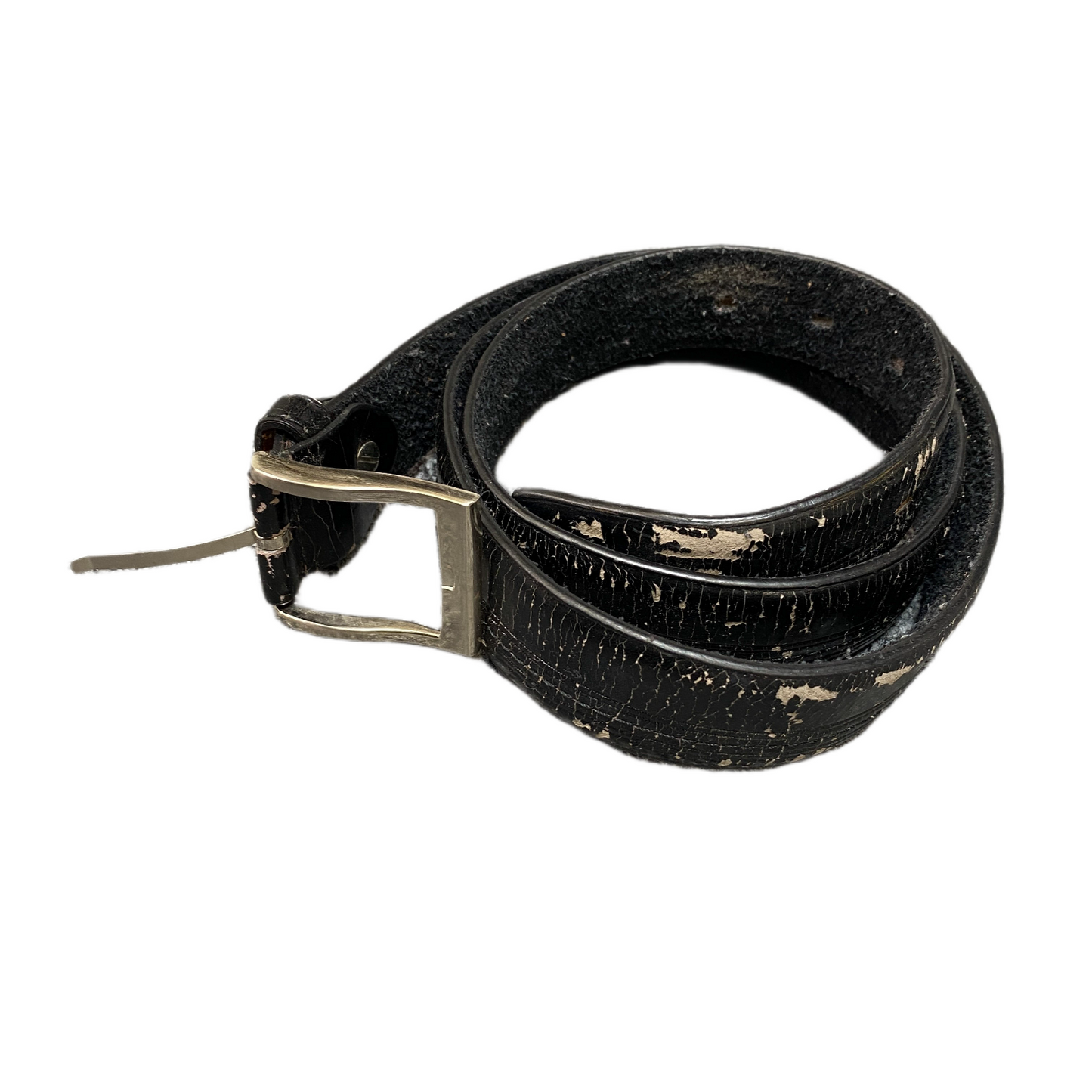 Waist Belt Mens Black Leather Adjustable Silver Pin Buckle 44.5 inches