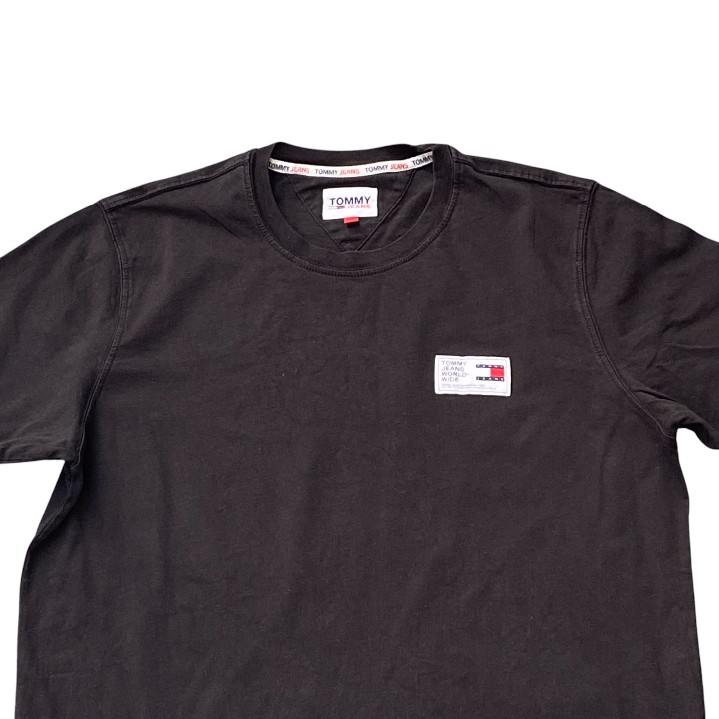 Tommy Jeans T Shirt Mens L Black Short Sleeve Logo Patch Crew Neck Pullover Tee