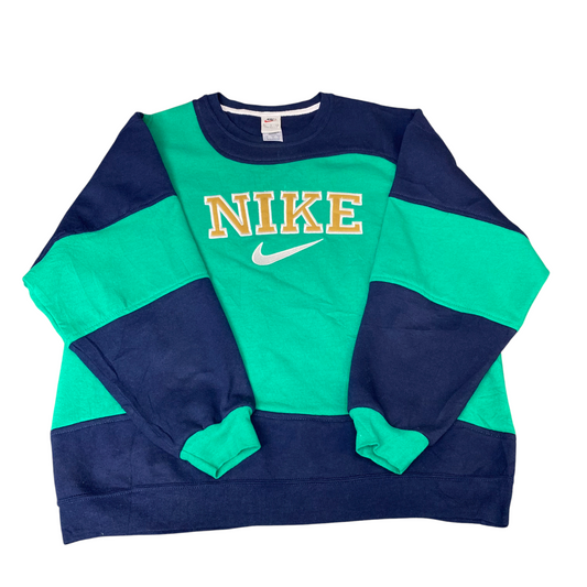 Nike Reworked Sweatshirt Men XL Green Navy Embroidered Spellout Logo Vintage Y2K