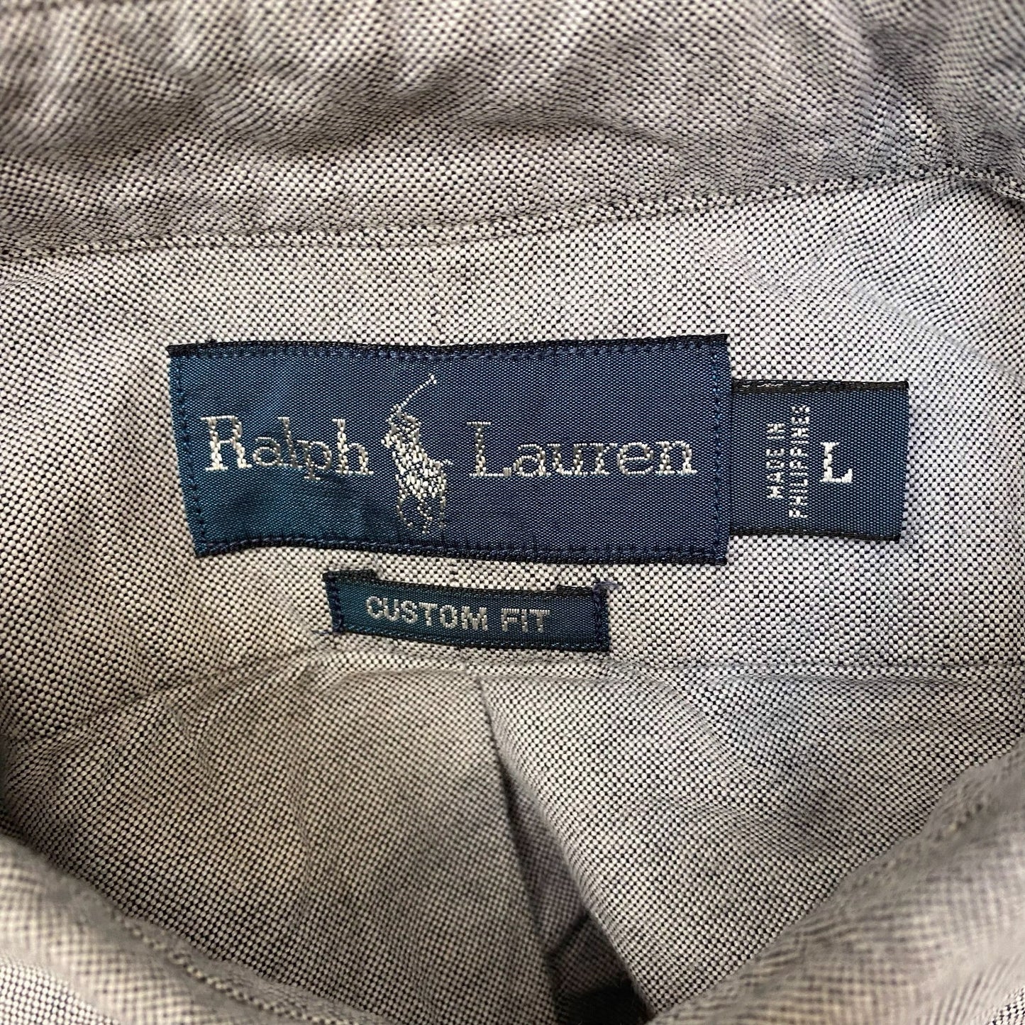 Ralph Lauren Shirt Mens L Grey Custom Fit Long Sleeve Pony Logo Button Down