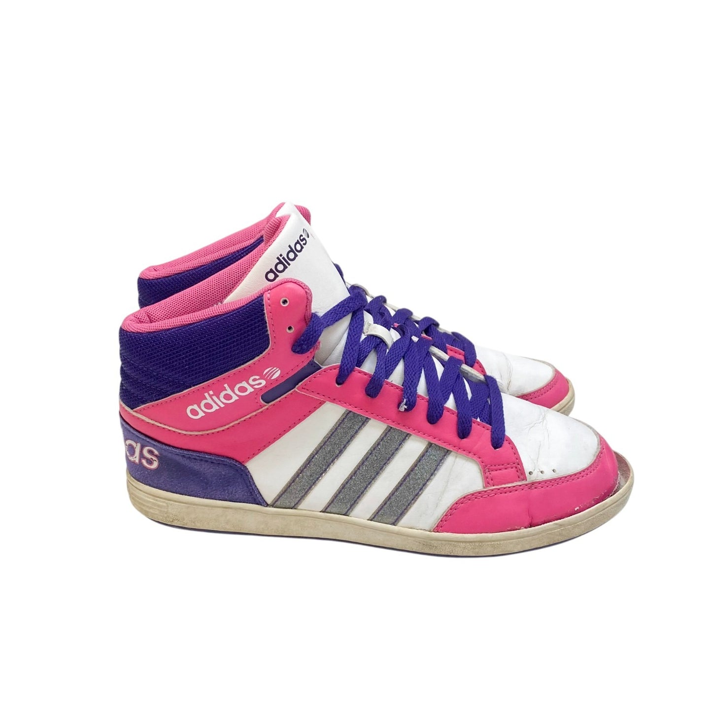 Adidas Hoops Mid 2.0 Athletic Sneakers Juniors 5.5 Pink Purple Leather Lace Up