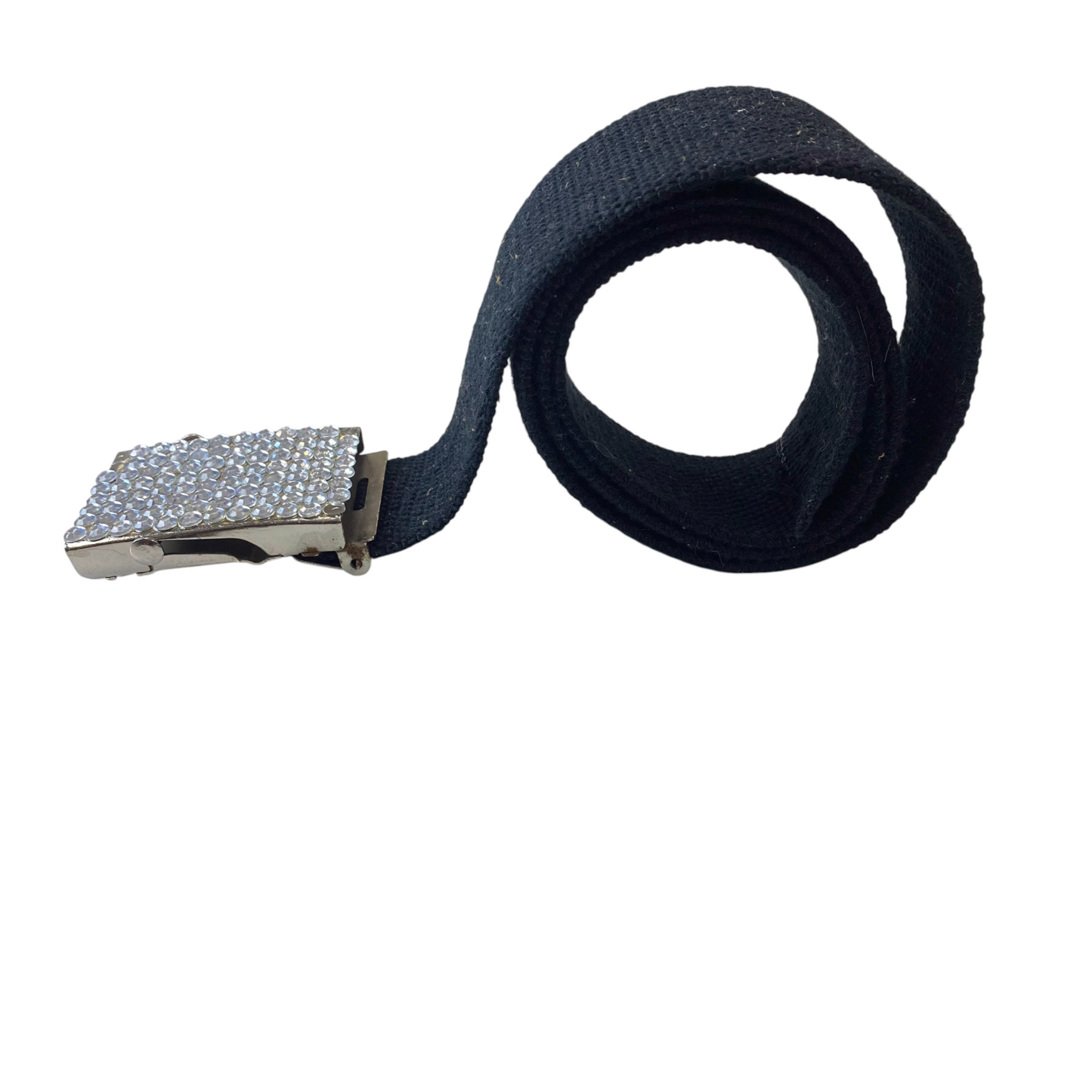 Kids Girls Webbing Belt Navy Wide Clear Rhinestone Flip Top Buckle Size 36.5 in