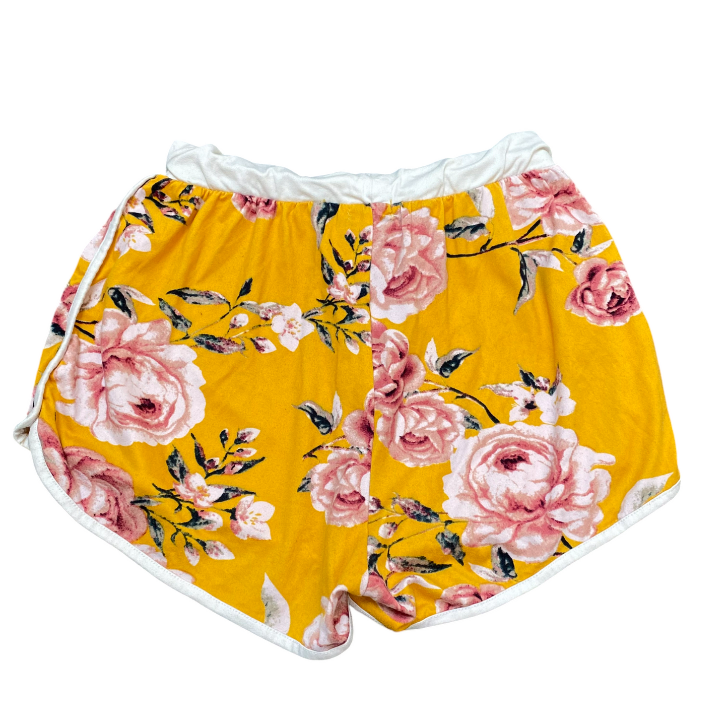 Magazine Sprinter Running Shorts Womens S Yellow Floral Elastic Waist Drawstring