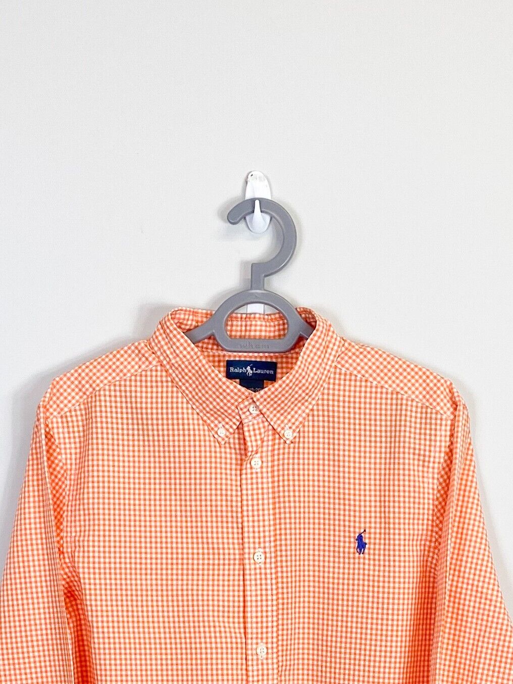 Ralph Lauren Shirt Womens XL Orange Checkered Cotton Small Blue Polo Pony Logo