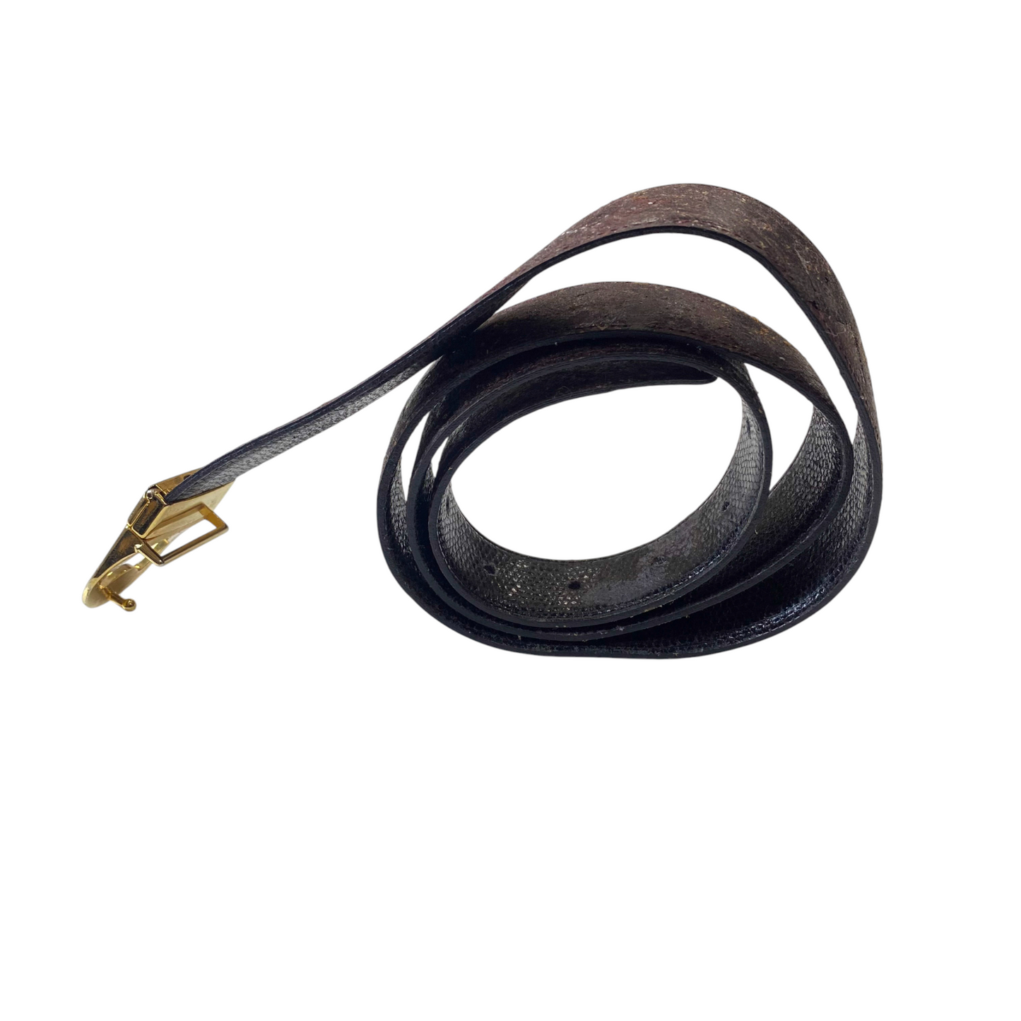 Vintage Womens Casual Waist Belt Black Leather Adjustable Gold Buckle Size 40 in