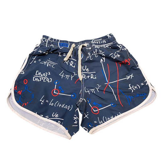 Swim Trunks Shorts Mens Small Blue Printed Drawstring Elastic Waist Dolphin Hem
