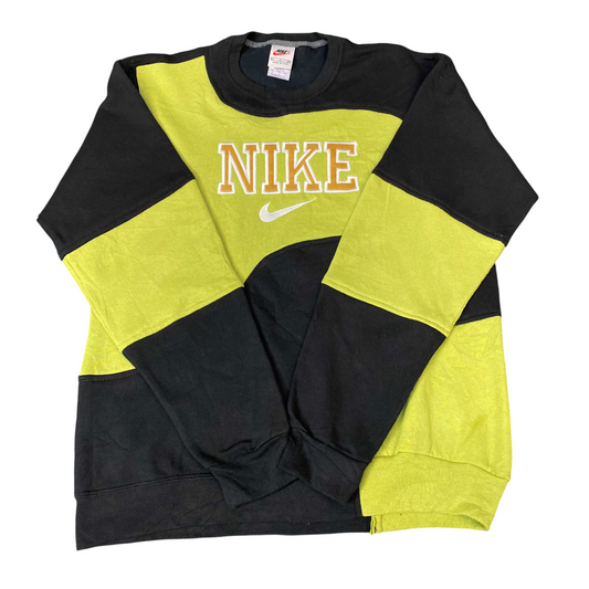 Nike Reworked Sweatshirt Mens M Yellow Black Embroidered Spellout Logo Vtg Y2K