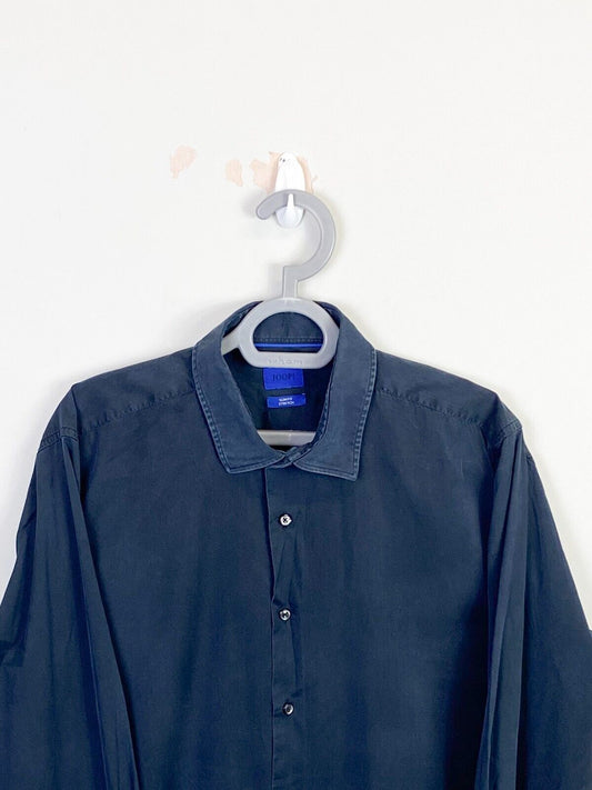 JOOP! Shirt Mens Large Black Solid Slim Fit Stretch Collared Casual Button Down
