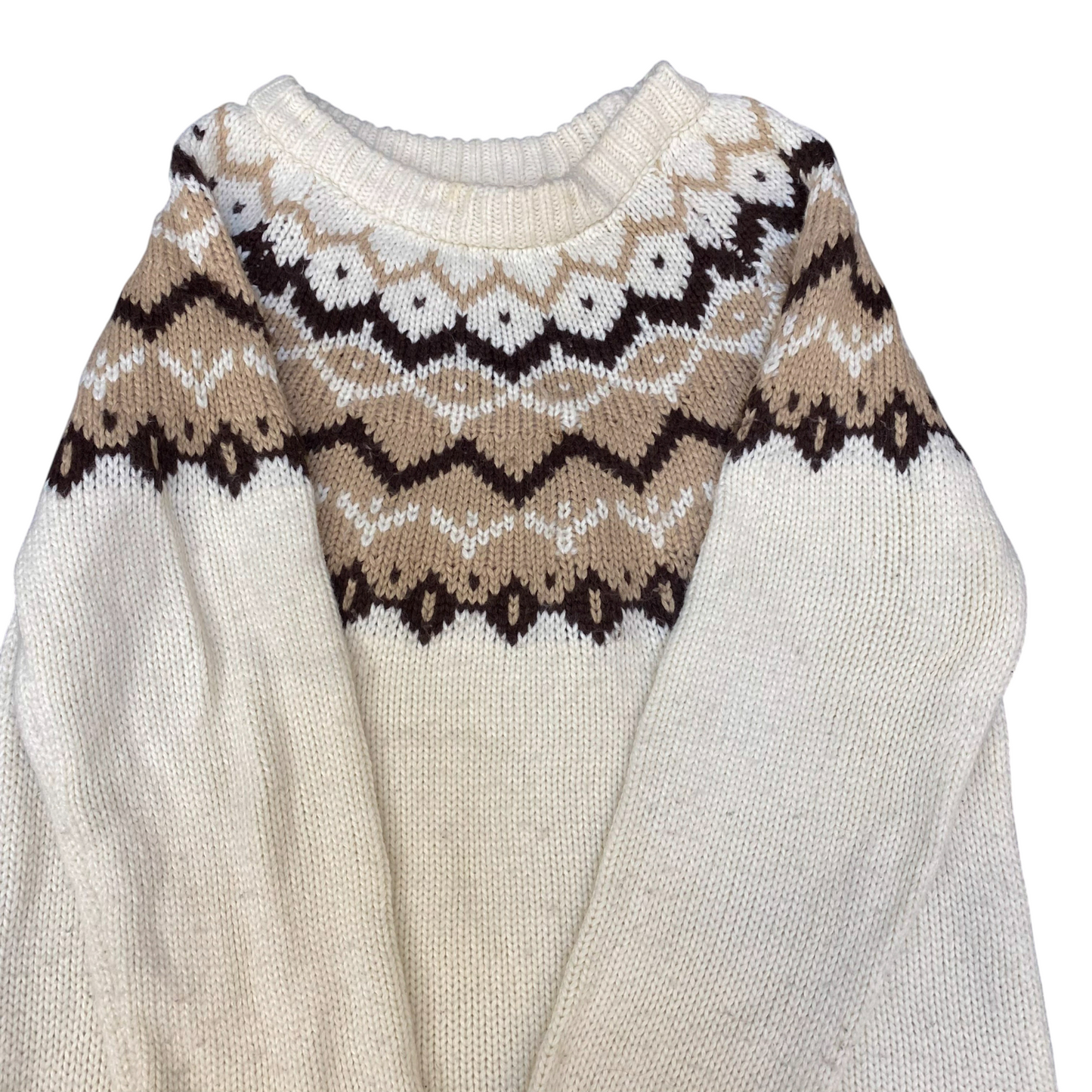 One Way Jumper Womens Medium Cream Fair Isle Nordic Knit Long Sleeve Crew Neck