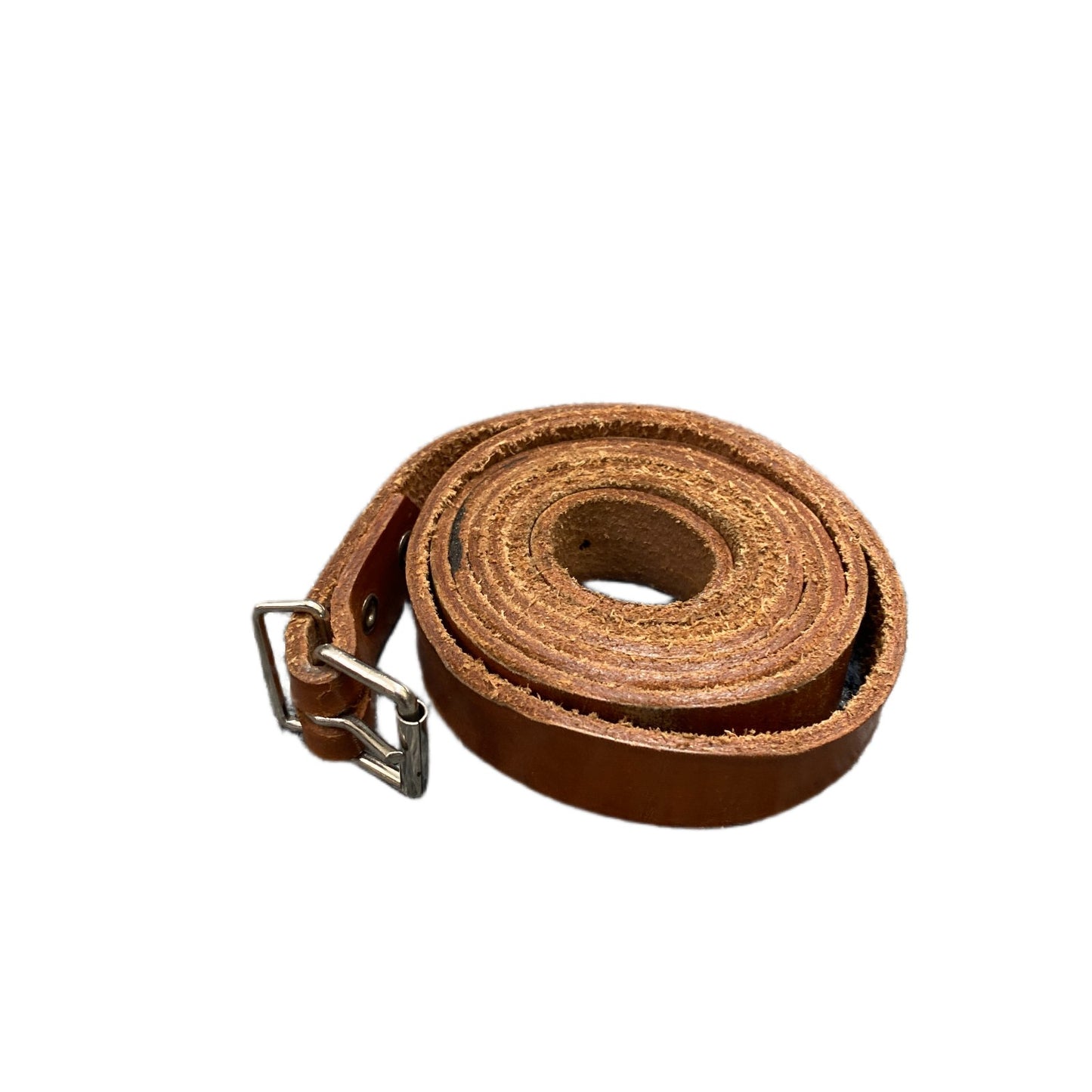 Waist Belt Men Brown Leather Adjustable Silver Pin Roller Buckle 51.5 Inches