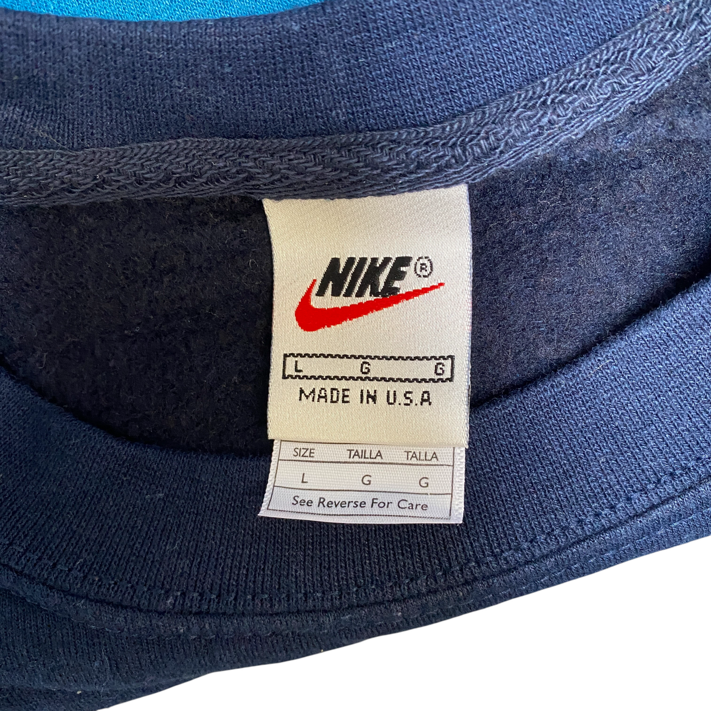 Nike Reworked Sweatshirt Mens L Navy Blue Embroidered Spellout Logo Vintage Y2K