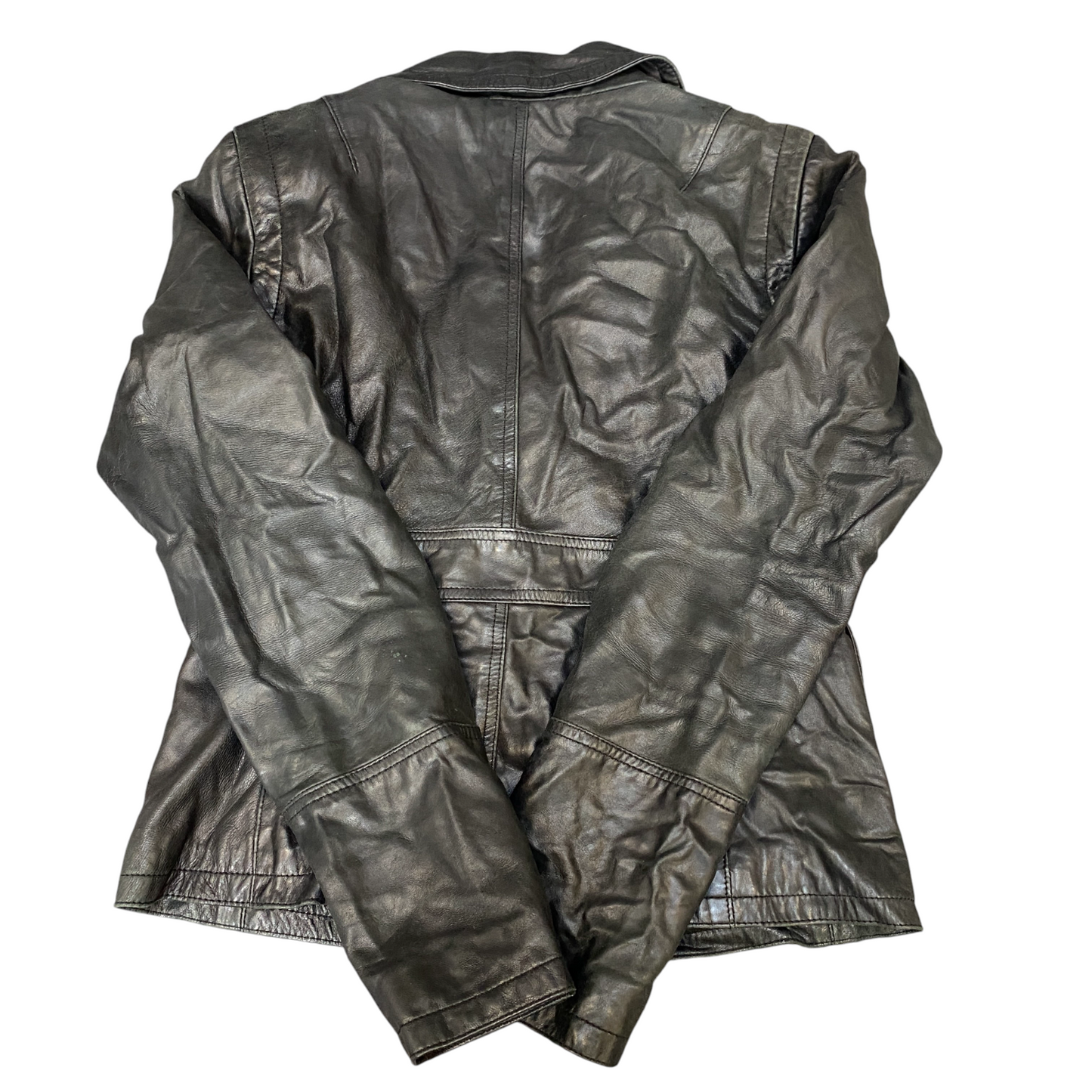Amisu Leather Blazer Jacket Women Medium Black Lined Notch Lapel Single Breasted