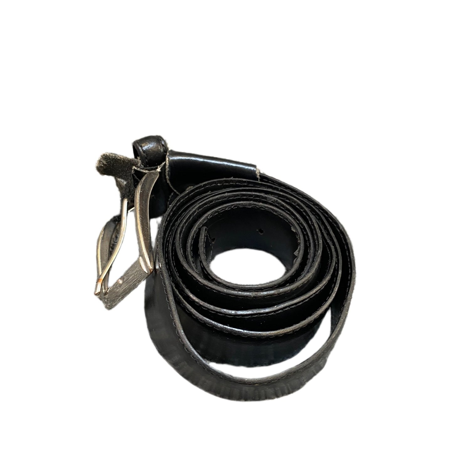 Waist Belt Mens Black Leather Adjustable Classic Silver Pin Buckle 46 Inches