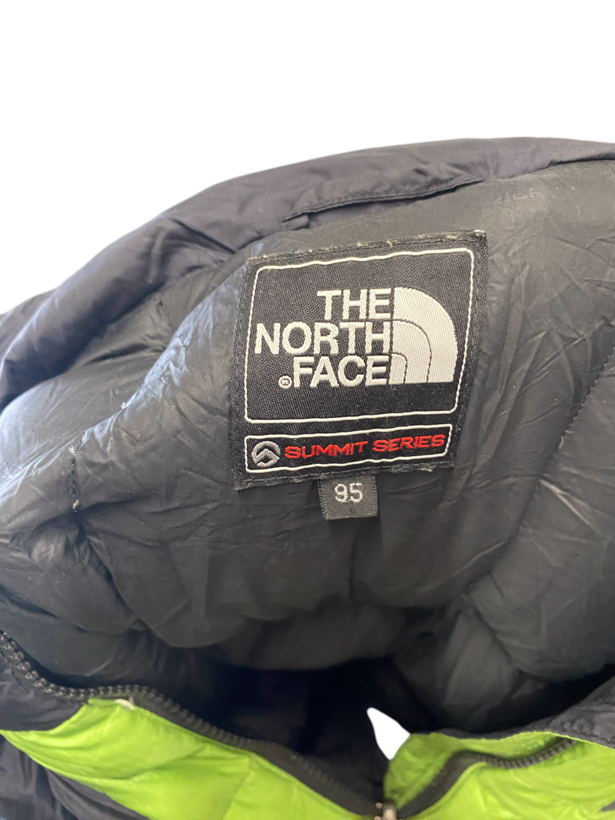 The North Face Nuptse 800 Down Puffer Jacket Mens M Green Black Softshell Zip Up