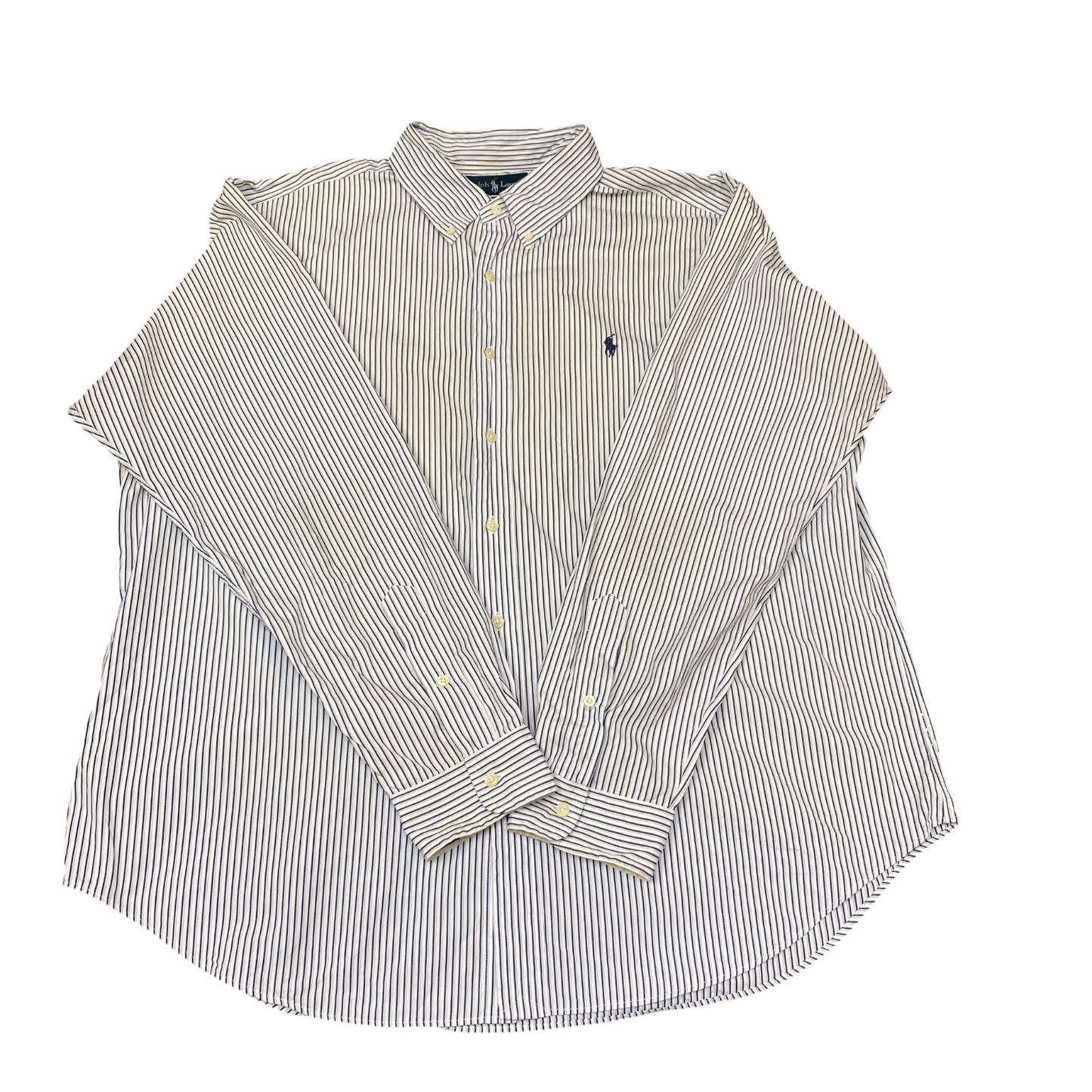 Ralph Lauren Shirt Mens XXL White Blue Striped Classic Fit Long Sleeve Button Up
