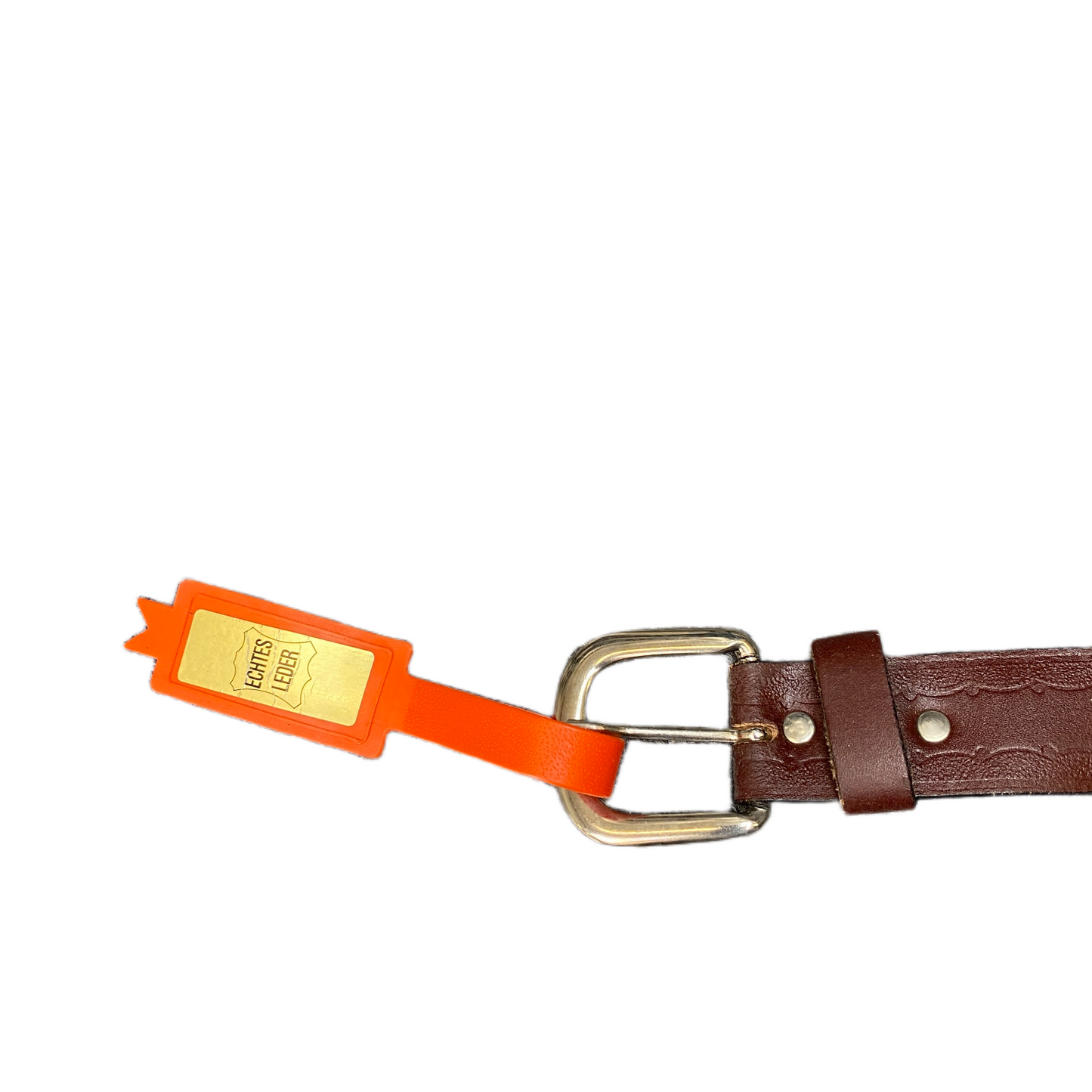 Waist Belt Mens Brown Leather Silver Buckle Orange Echtes Leder tag 51.5 Inches