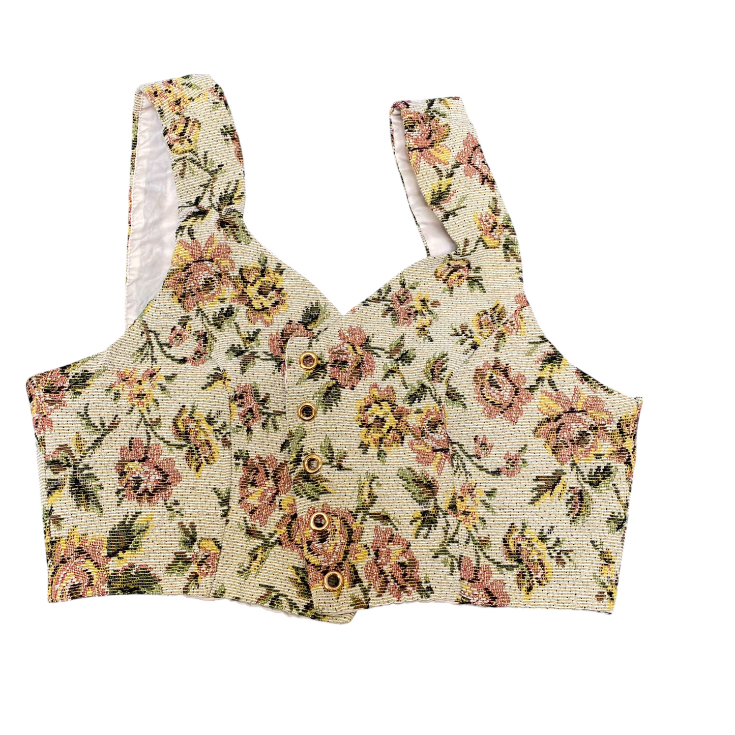 Cider Corset Cropped Top Womens S Cream Floral V-Neck Wide Straps Outdoor