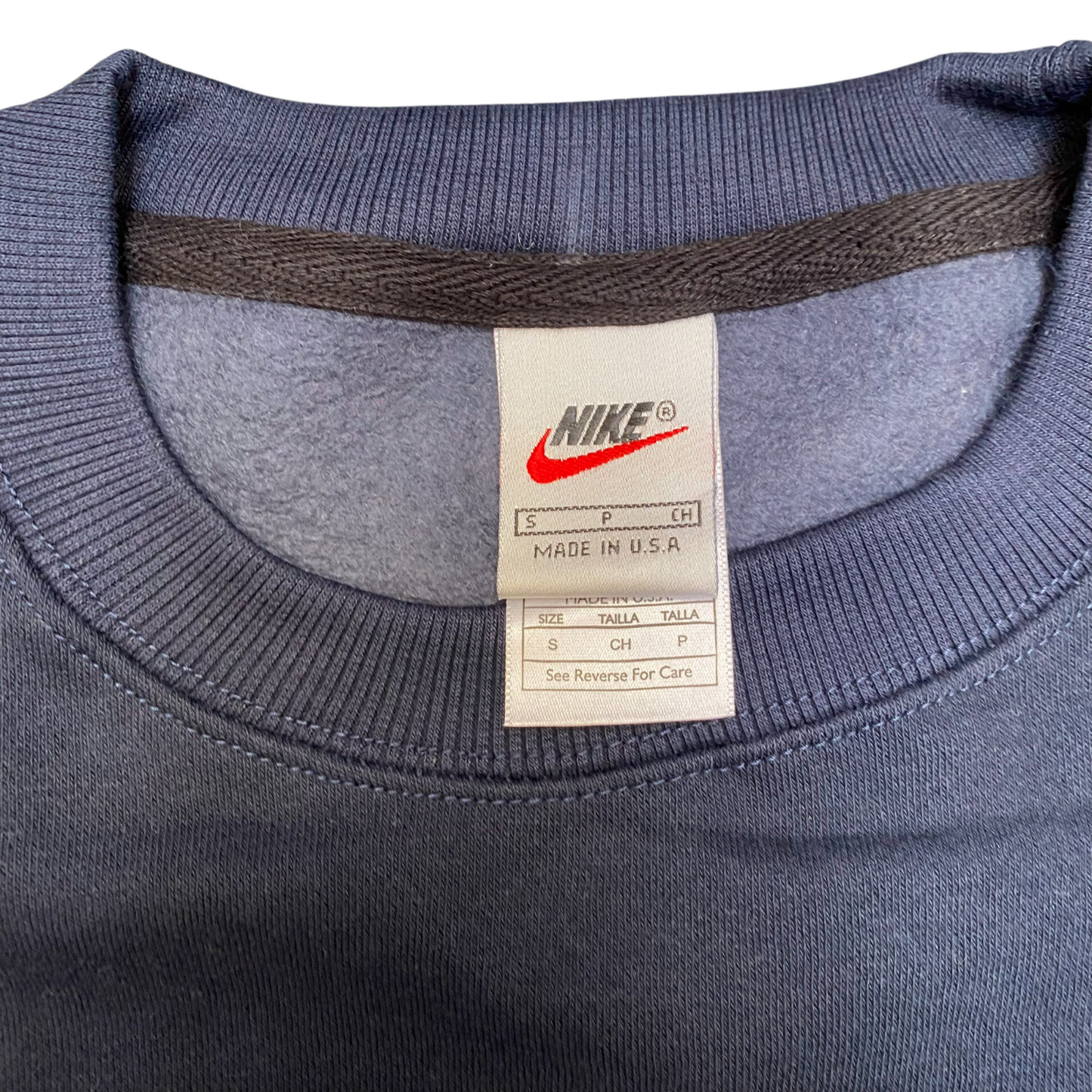 Nike Reworked Sweatshirt Mens S Blue Heather Embroidered Spellout Logo Crew Neck