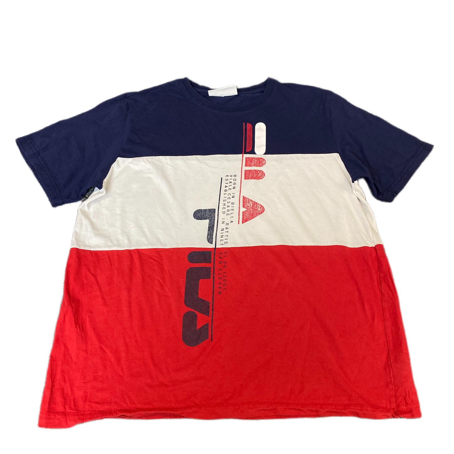 FILA T-Shirt Womens Large Multi Colorblock Short Sleeve Crew Neck Pullover Tee
