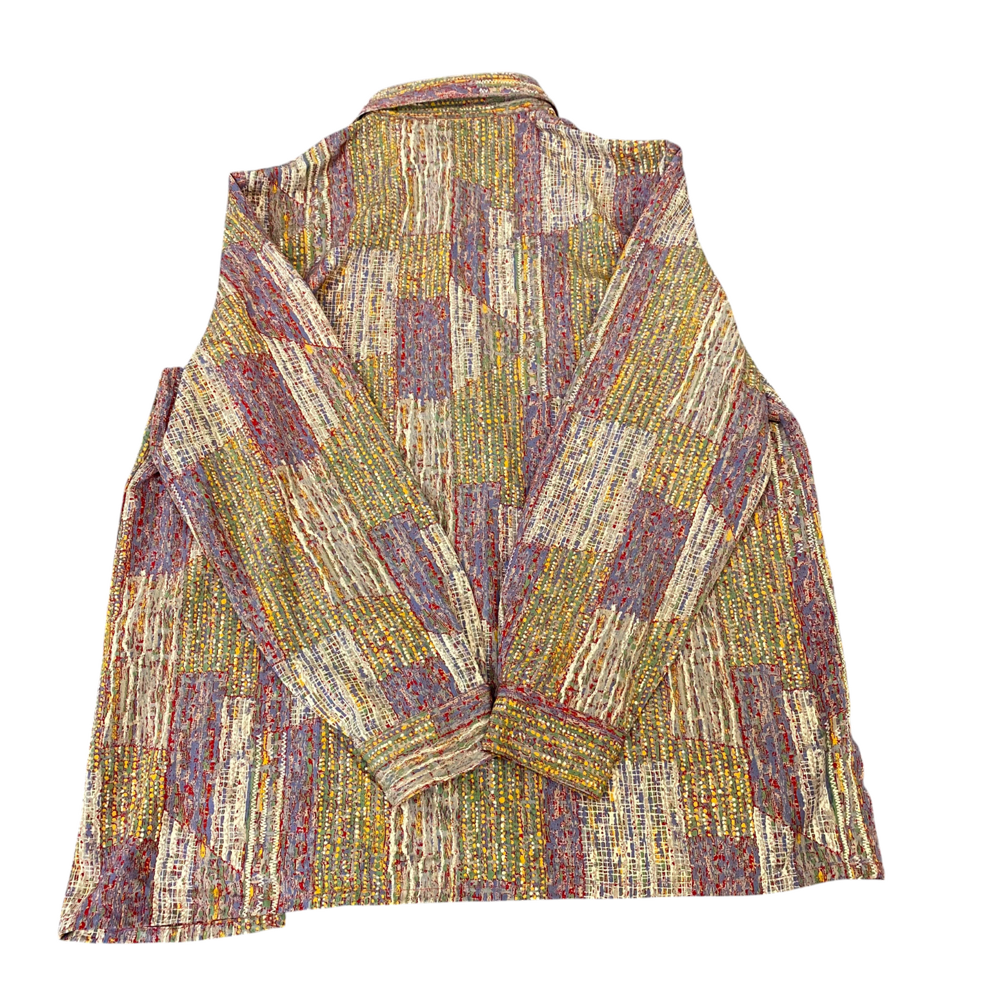 Womens Shirt Top L Multi Geometric Casual Long Sleeve Collared Button Down