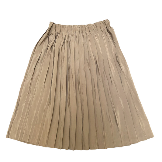 A-Line Midi Skirt Womens L Brown Pleated Elastic Waist Casual Outdoor Pull-On