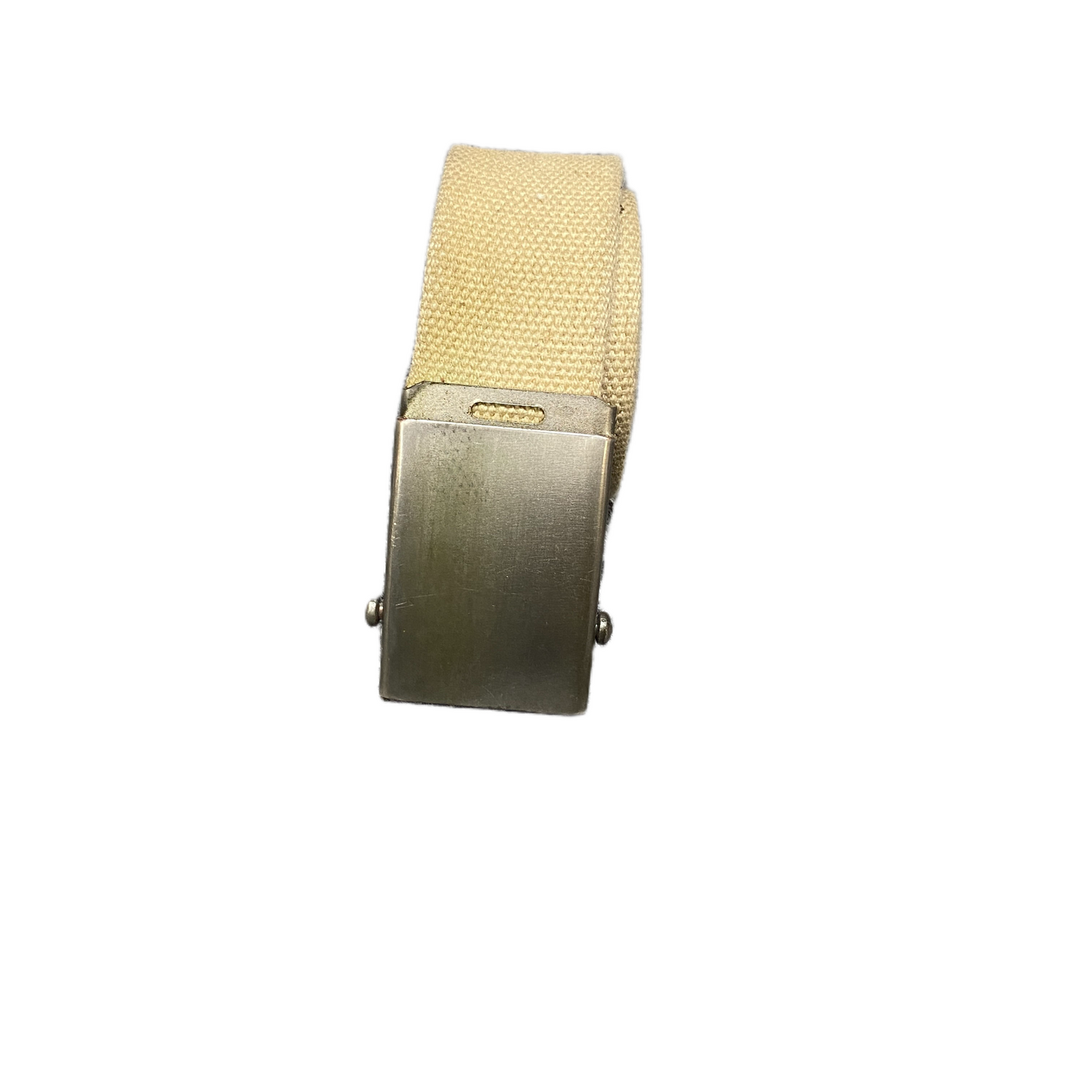 Mens Waist Belt Beige Canvas Adjustable Silver Flip-Closure Buckle 43.5 inches