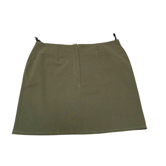 Womens Mini Skirt M Green Solid Academia Classic Casual Preppy Back Slit Pull On