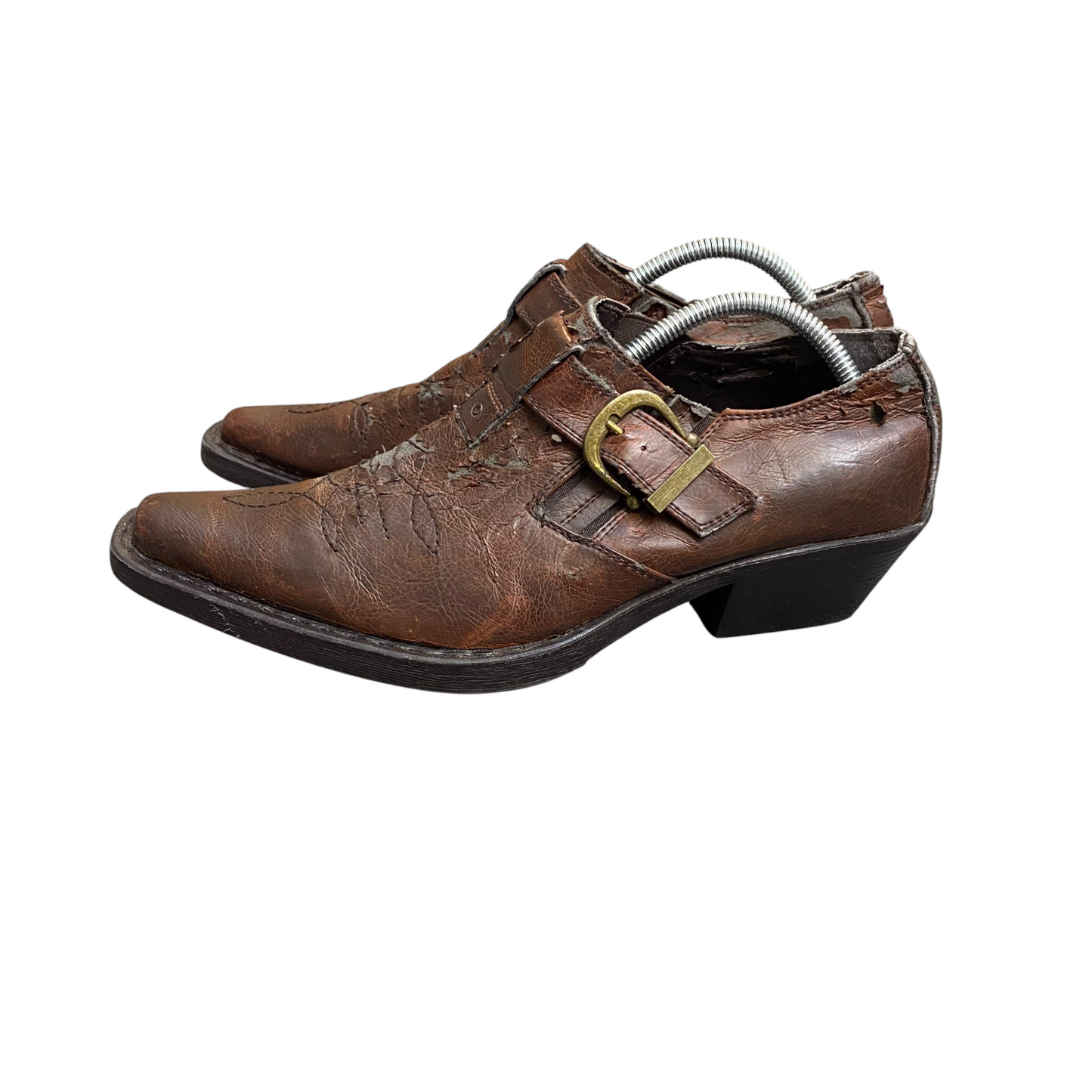Memphis One Loafers Mens Size 7 Brown Leather Pointed Toe Buckle Strap Slip On