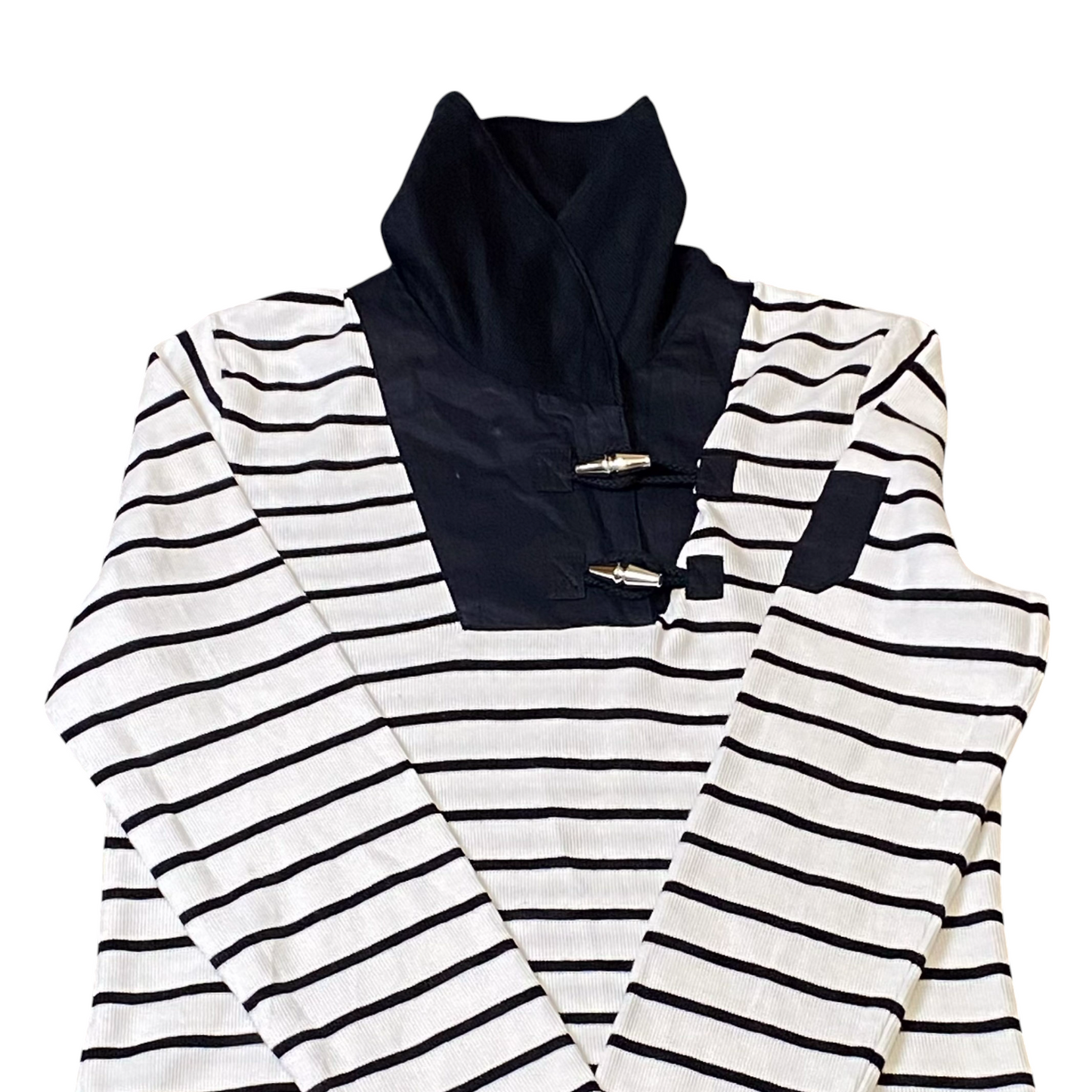Ralph Lauren Jumper Womens Small White Black Striped Shawl Collar Toggle Front