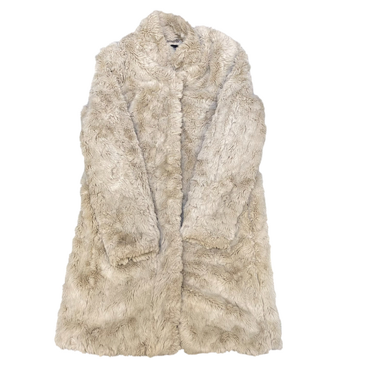 Expresso Faux Fur Coat Womens Medium White Wool Blend Lined Long Sleeve Collared