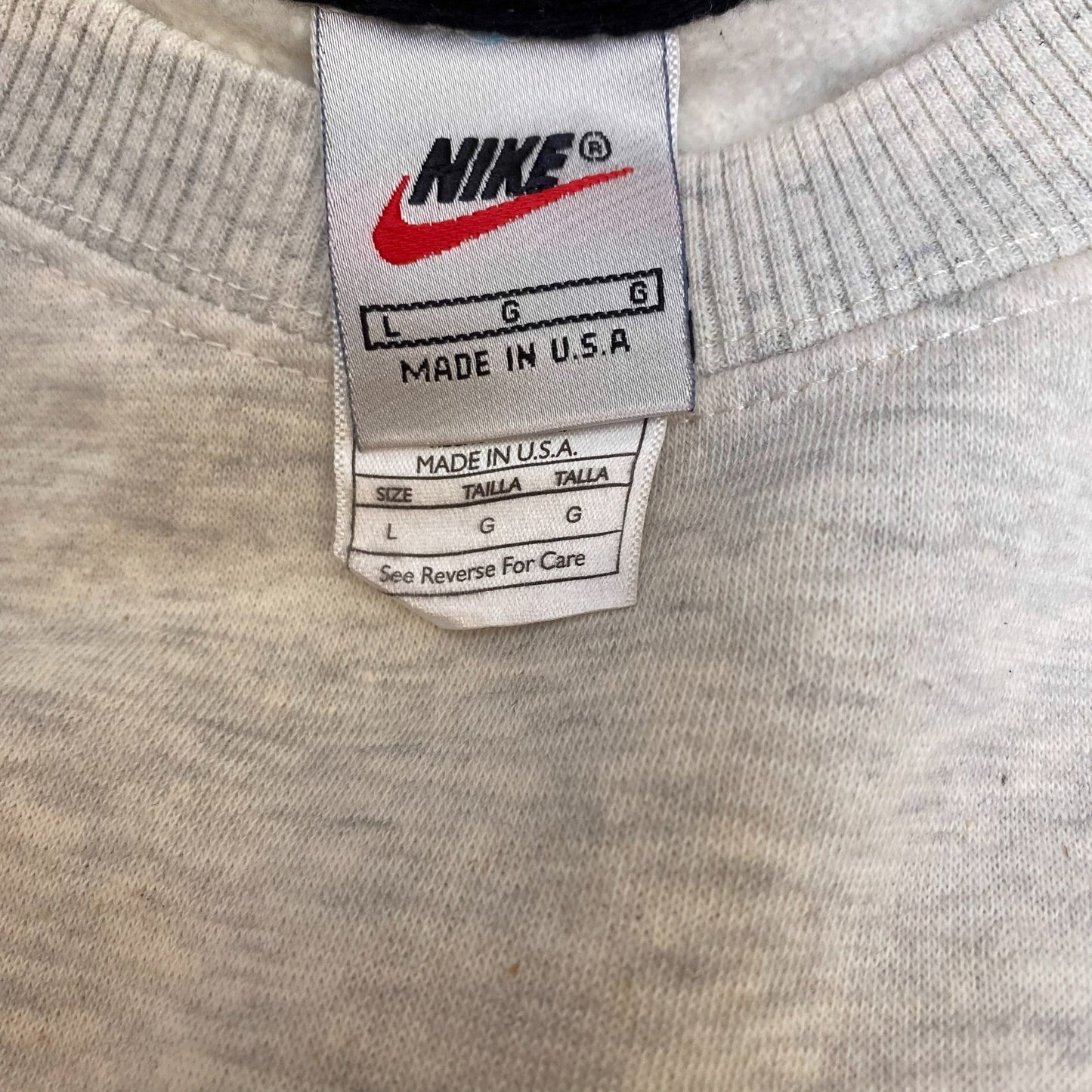 Nike Reworked Sweatshirt Mens Large Grey Embroidered Spellout Logo Crew Neck