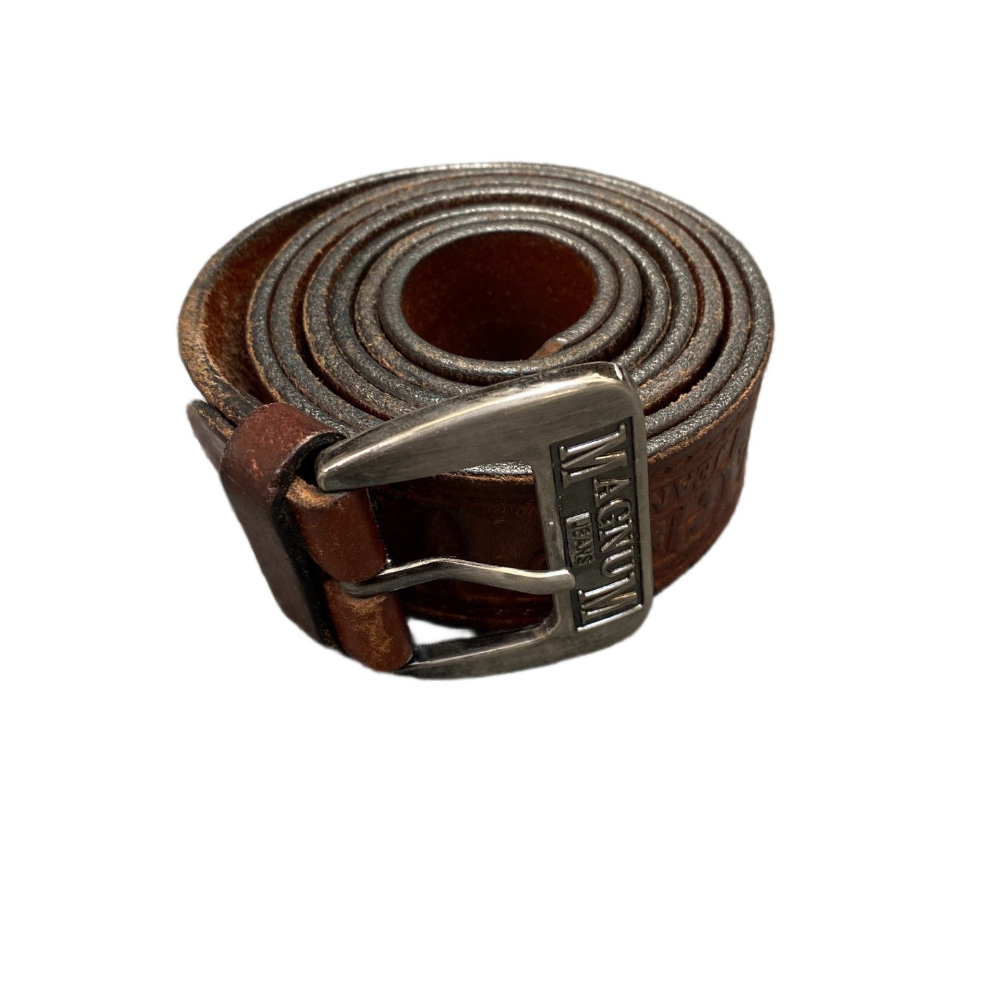 Magnum Jeans Waist Belt Mens Brown Leather Adjustable Silver Buckle 51.5 Inches
