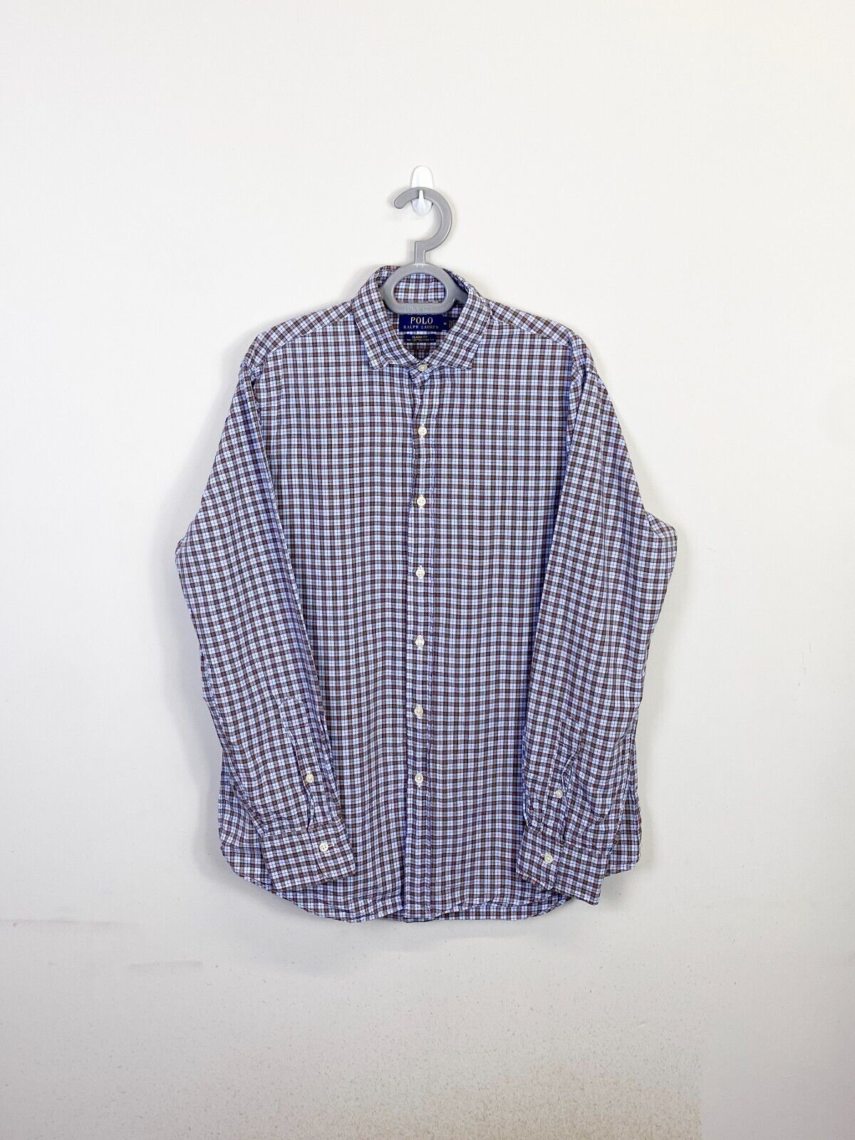 Ralph Lauren Shirt Men M Brown Checkered Cotton Classic Fit Collared Button Down