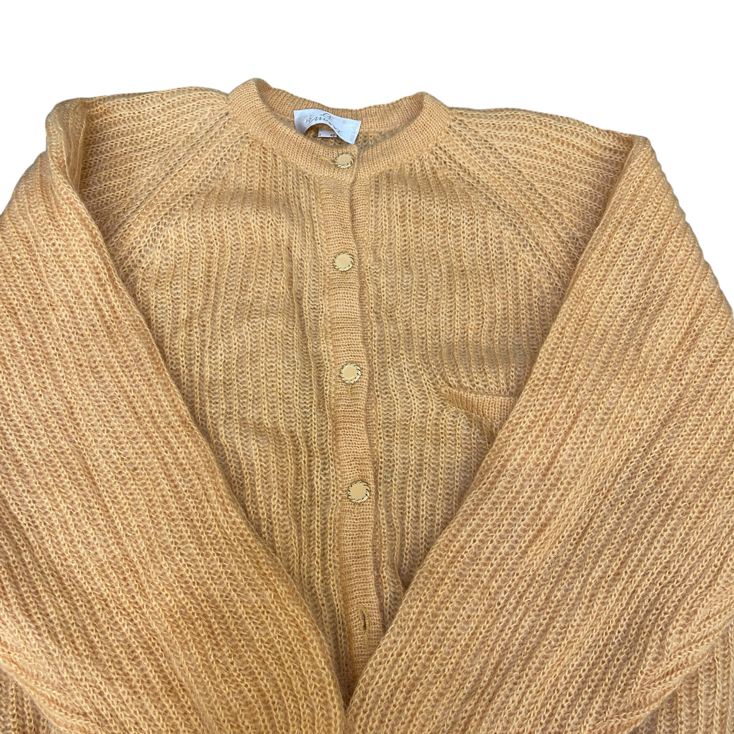 Le Bambole Cardigan Jumper Womens Large Tan Fuzzy Knit Long Sleeve Button Front