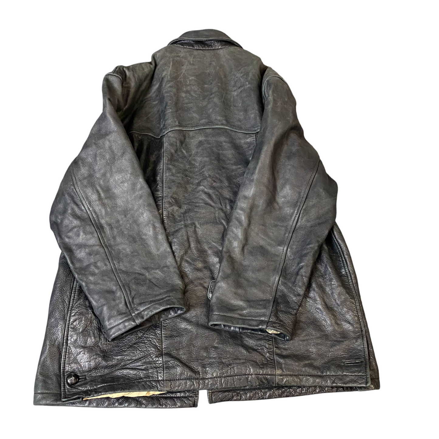 Mens Genuine Leather Jacket Mens Medium Black Lined Winter Collared Button Front