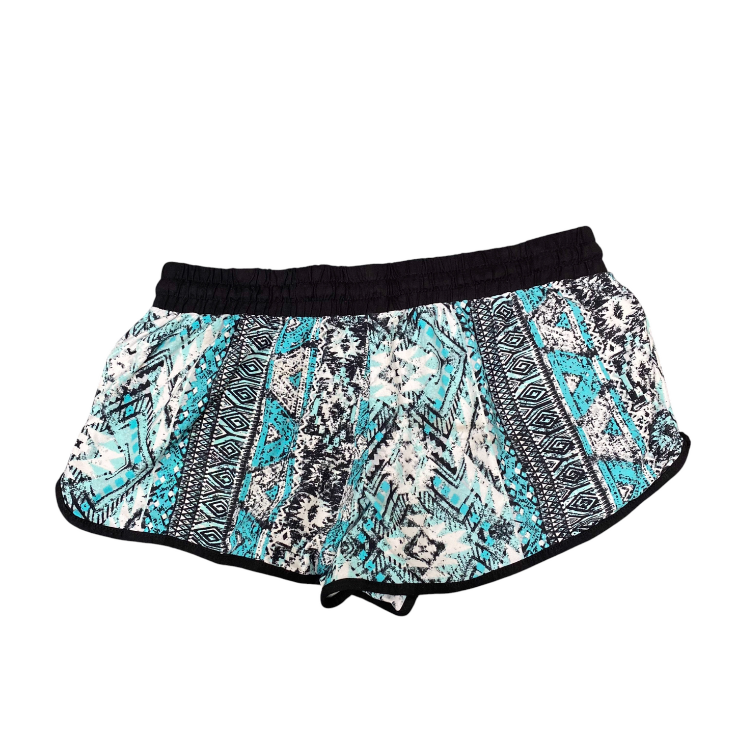 Sprinter Shorts Womens L Black Blue Geo Print Gym Running Training Drawstring