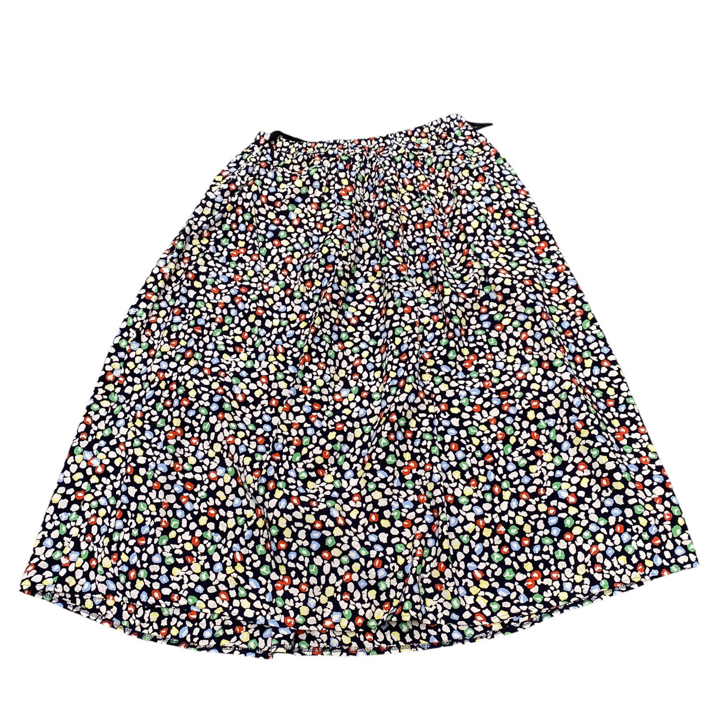 Womens Midi Skirt M Black Floral Print Lined Pleated Elastic Waist Band Pull On