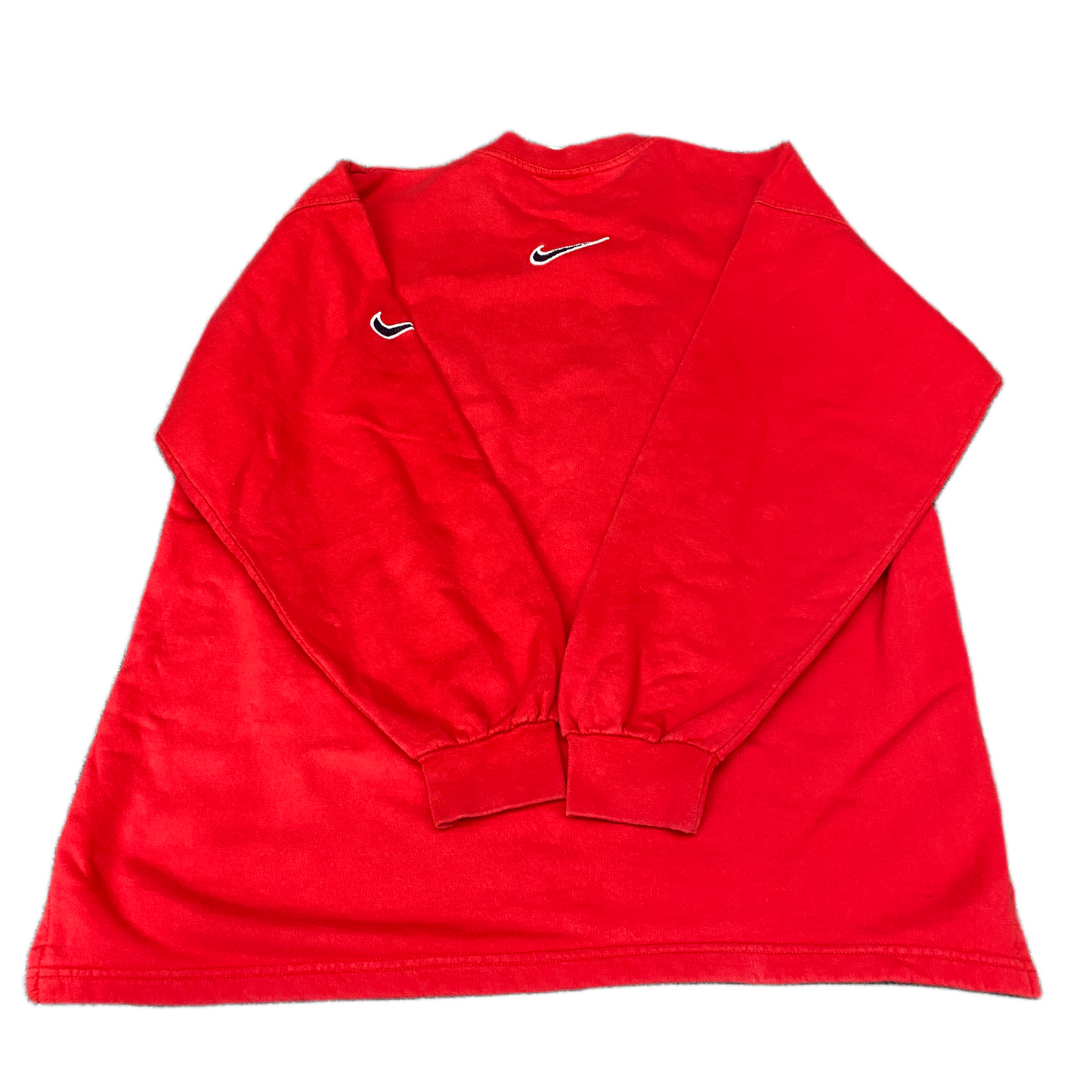Nike Sweatshirt Mens Medium Red Fleece Lined Swoosh Logo Side Slit Long Sleeve