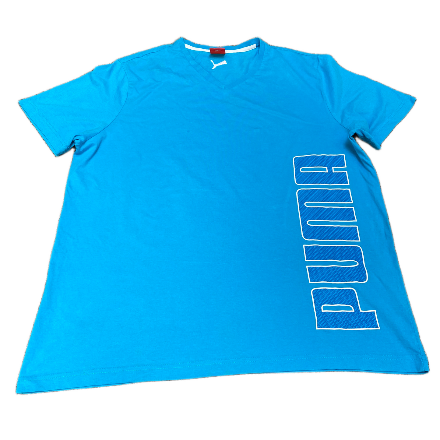 PUMA T-Shirt Womens 2XL Blue Solid Regular Fit Short Sleeve V Neck Pullover Tee