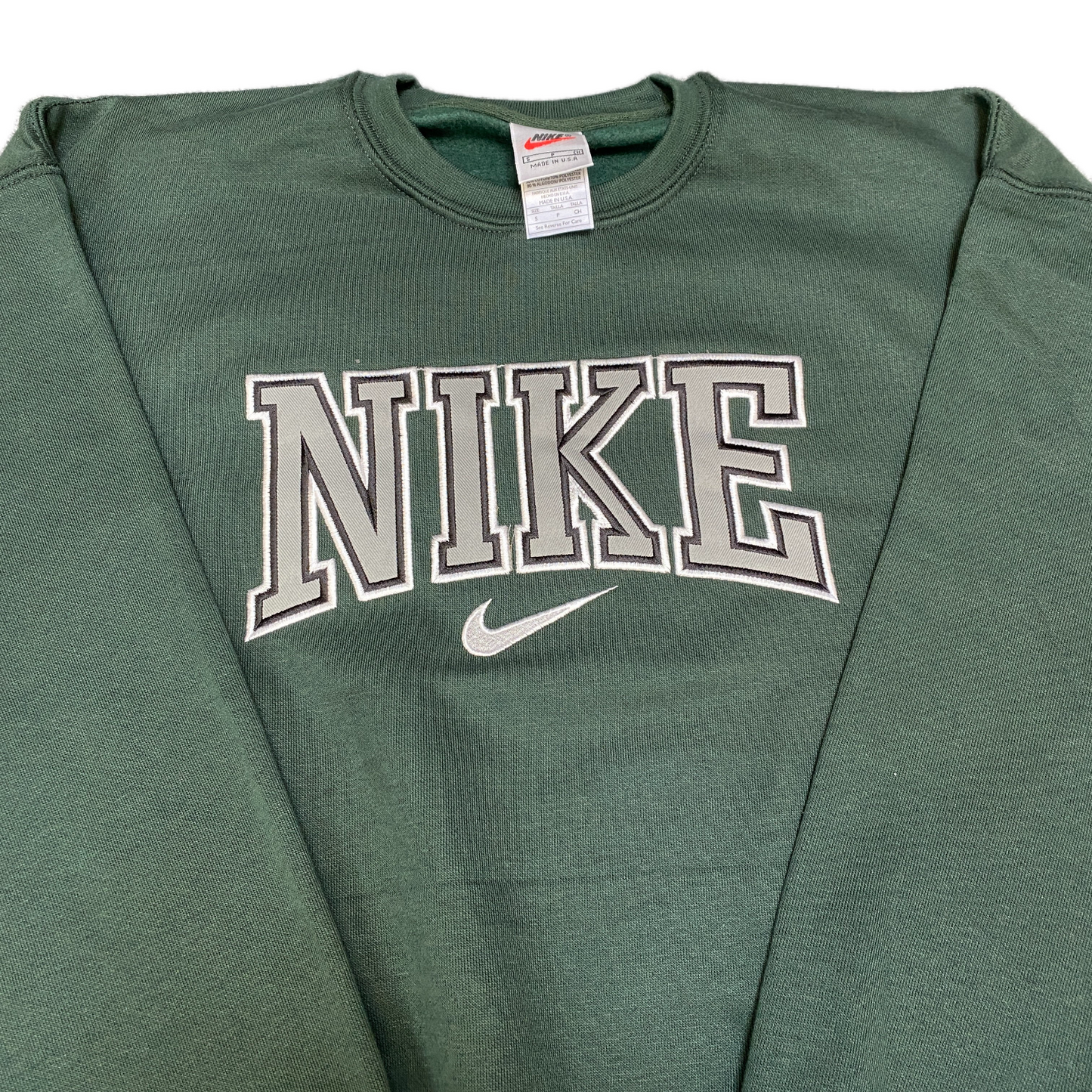 Nike Reworked Sweatshirt Mens Small Green Embroidered Spellout Logo Vintage Y2K