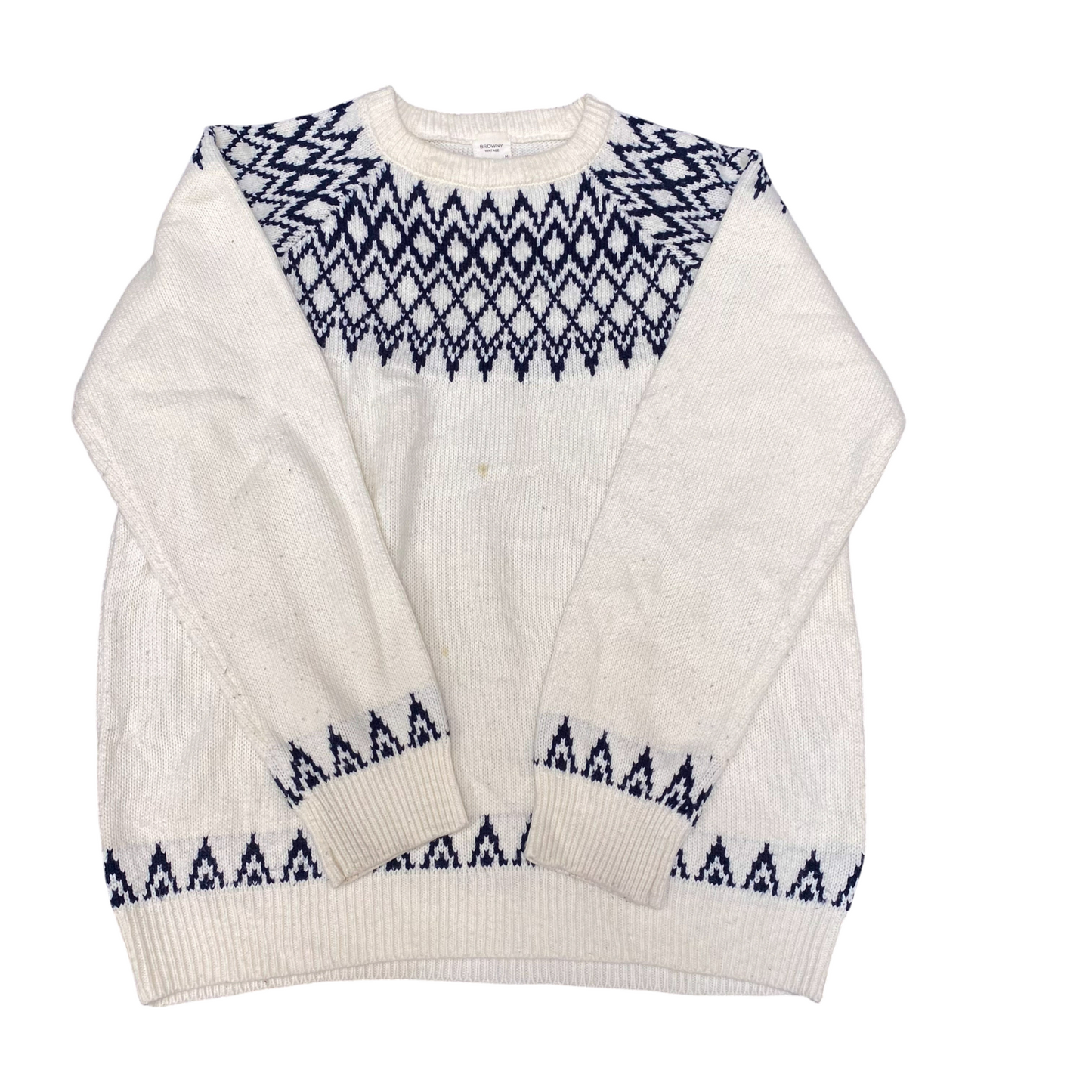 Vintage Browny Jumper Womens Medium Cream Blue Fair Isle Nordic Warm Winter